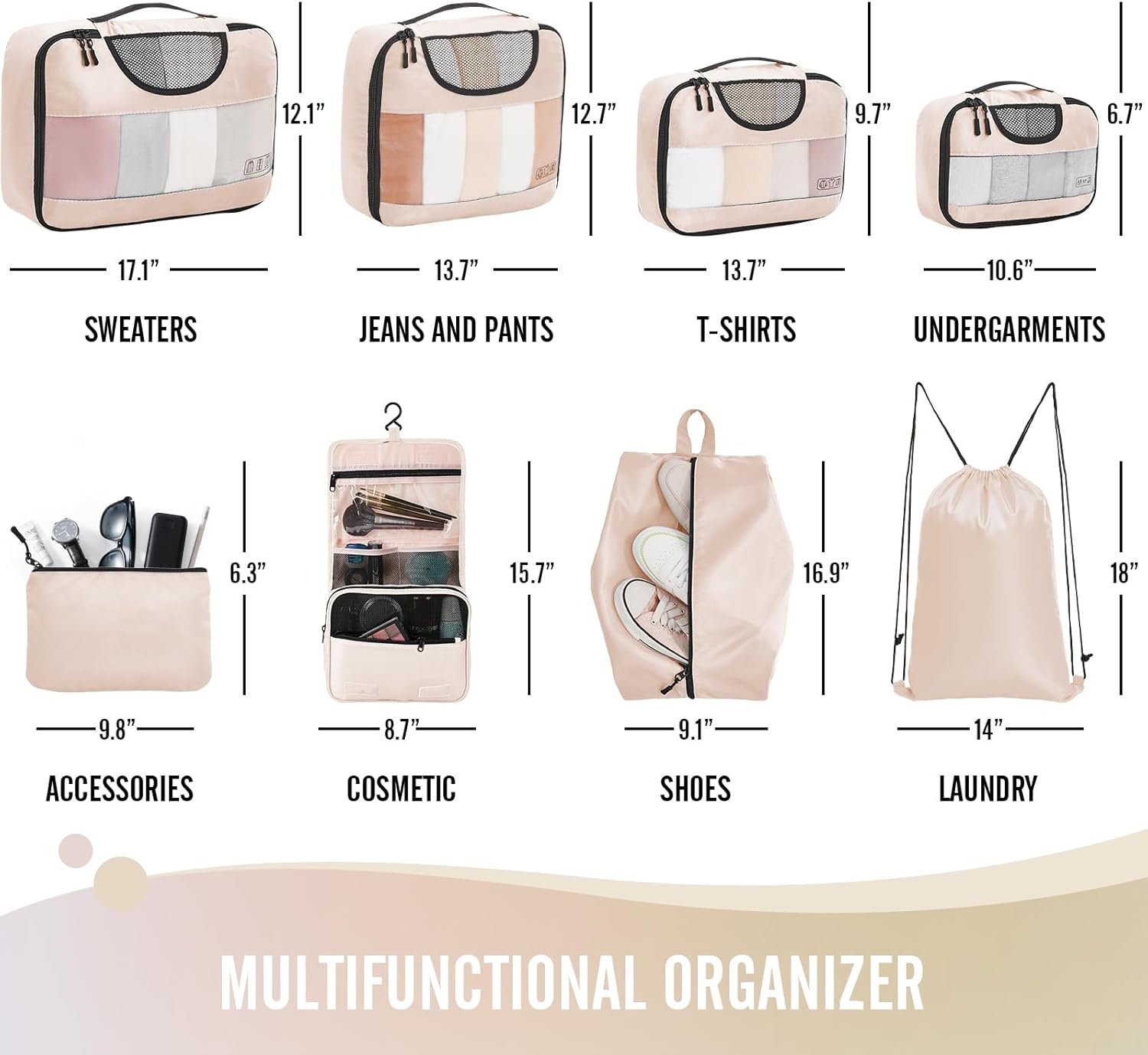 Manufacturer 8 Set Packing Cubes Travel Gifts for Women Mom Custom Logo Carry-On Suitcase Organizer Bags with Hanging Toiletry Bag and Large Laundry Bag Private Label Travel Essentials Luggage Accessories for Cruise Ship