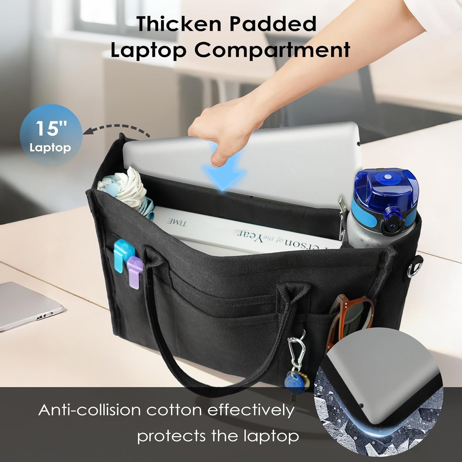 Custom Logo Large Canvas Tote Bag for Women Private Label Crossbody Handbag for Work Travel with Compartments from Factory