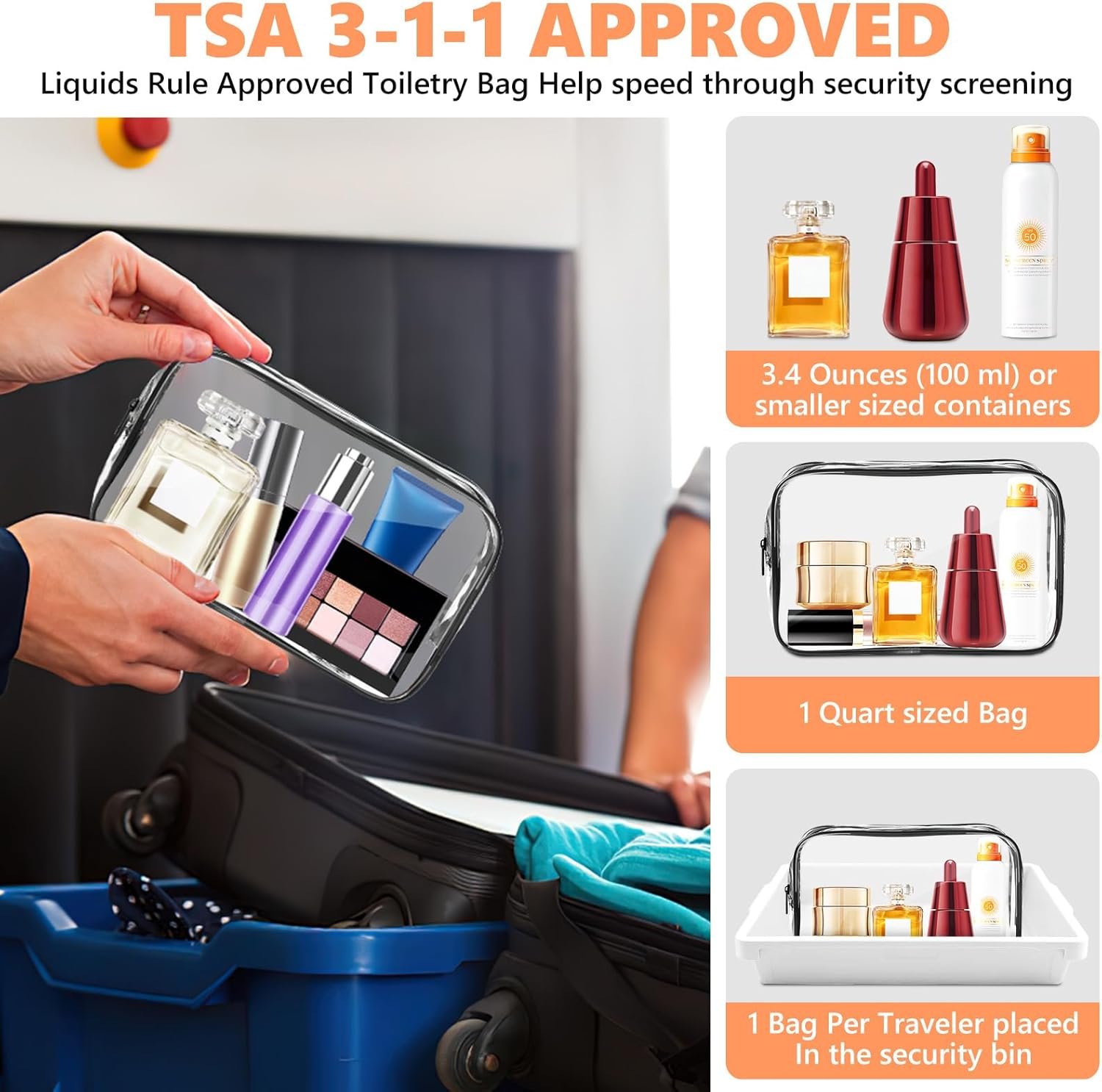 Custom Logo Clear Makeup Bag, Private Label Portable Travel Toiletry Bags with Zipper, TSA Approved PVC Cosmetic Organizer Manufacturer for Airport Airlines