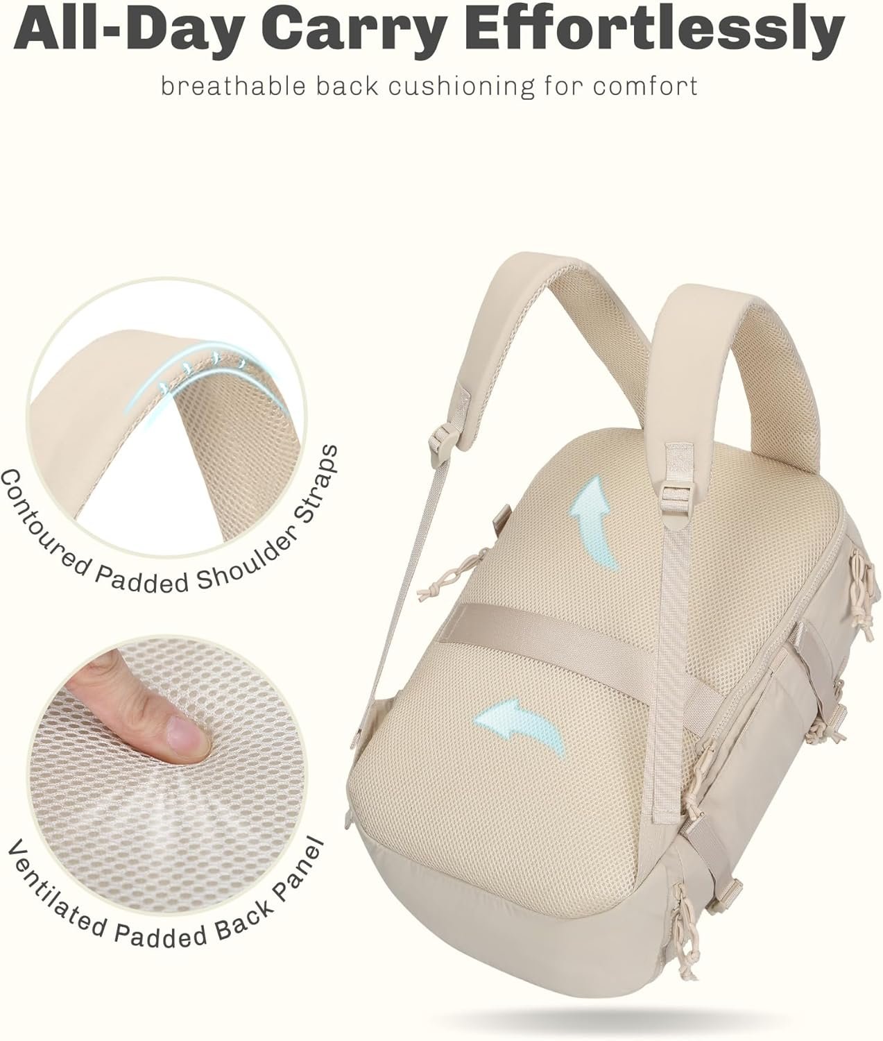 Custom Logo 16 Inch Laptop Travel Backpack Lightweight Flight Approved Carry-On Private Label Weekender Daypack 20L Manufacturer Beige