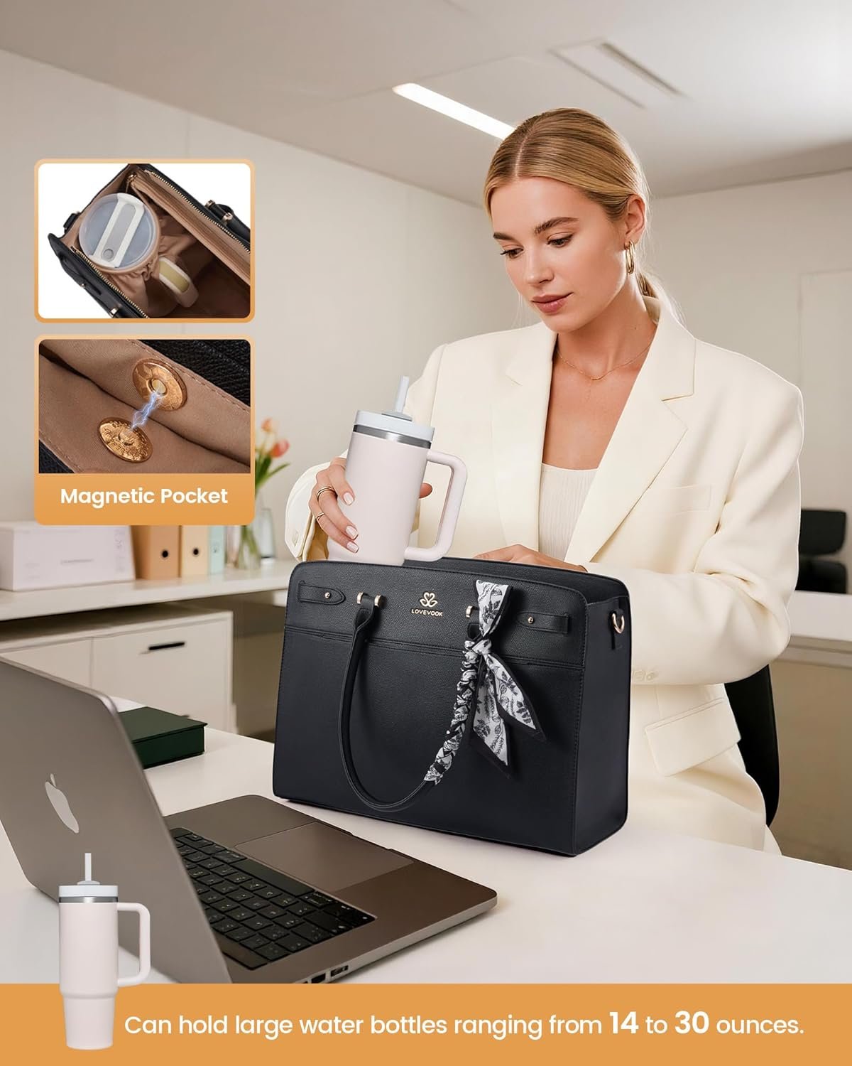 Private Label Laptop Tote Bag for Women PU Leather Custom Logo Waterproof Work Briefcase Handbag for Teachers Business with Silk Scarf Factory