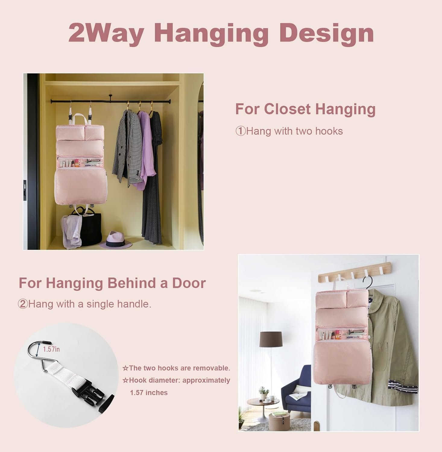 Manufacturer Travel Clothes Organizer Portable Hanging Compression Packing Cubes Private Label Large Capacity Suitcase Storage Custom Logo Carry On Closet (Pink)