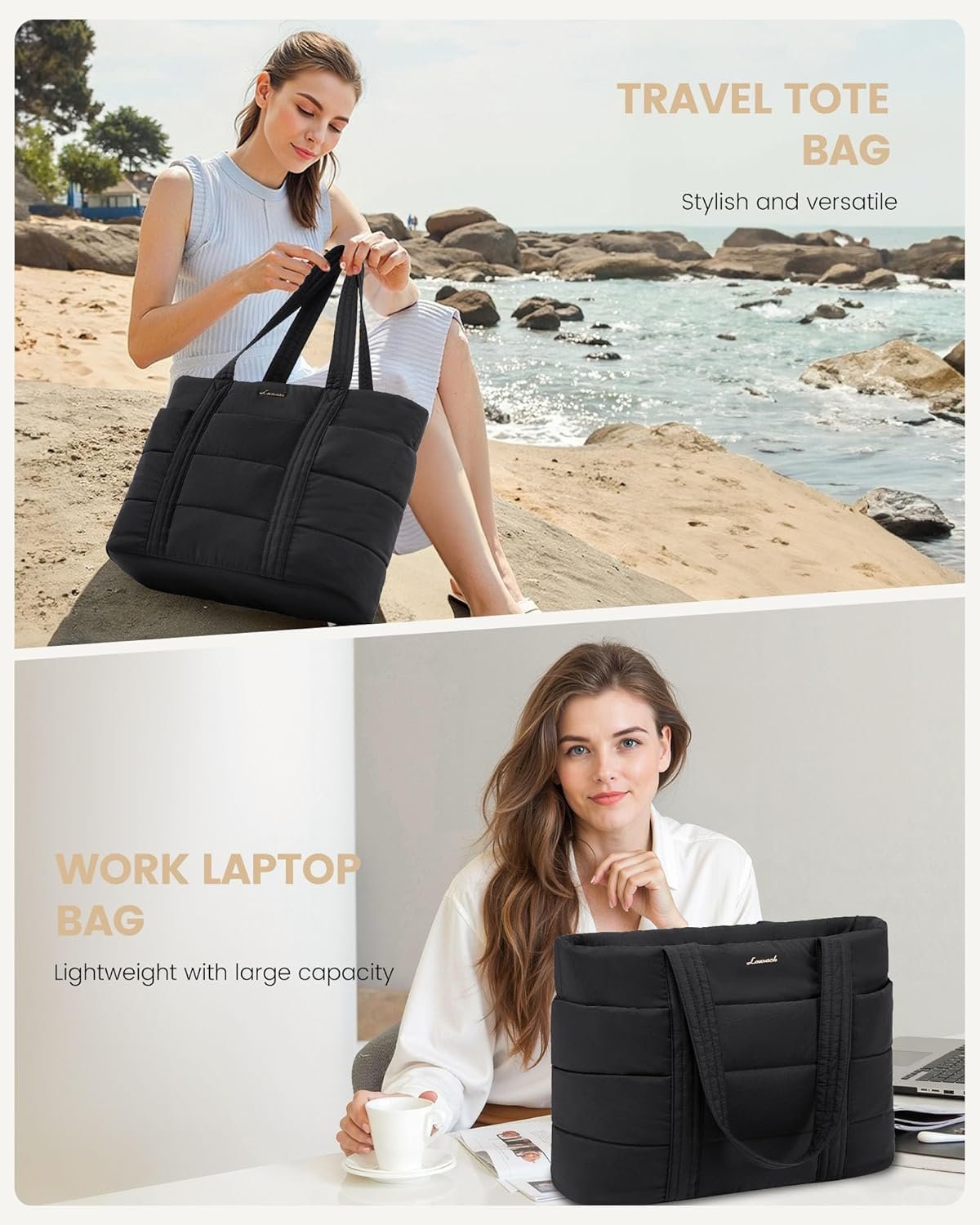 Private Label Large Puffer Work Tote Laptop Bag for Women Custom Logo Lightweight Travel Tote with Zipper Manufacturer