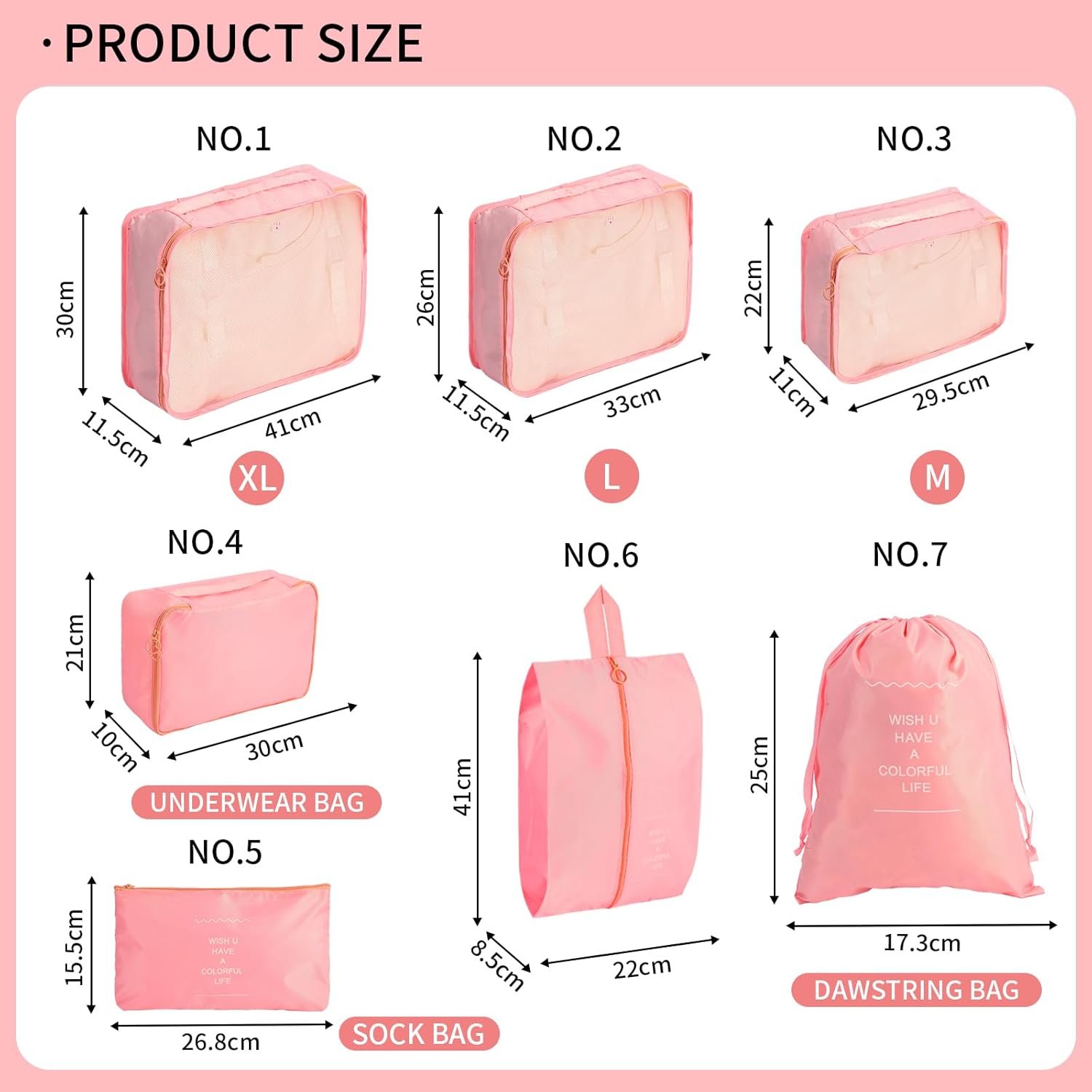 Custom Logo 7PCS Packing Cubes Private Label Suitcase Travel Organizer Bags Manufacturer for Carry-On Luggage Essentials Pink