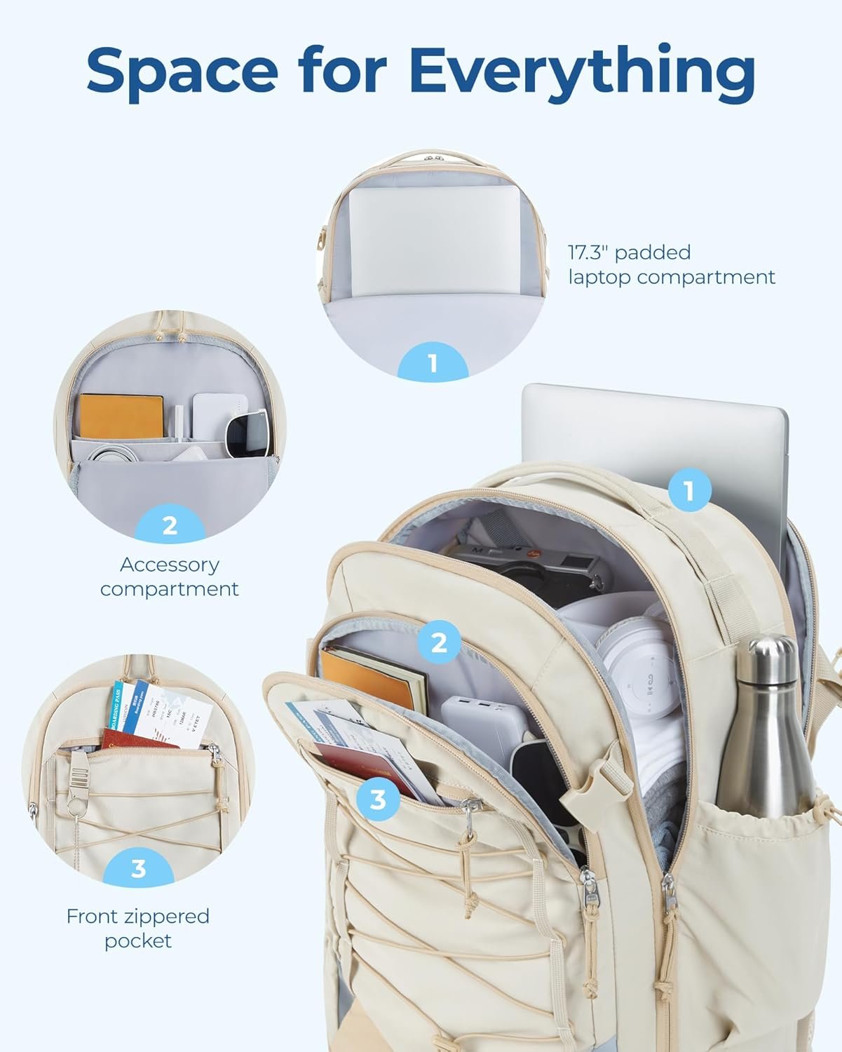 Custom Logo 17 Inch Carry On Travel Backpack Private Label Flight Approved Anti-Theft Personal Item Bag with Shoe Bag 30L Water Resistant Casual Daypack Manufacturer Beige