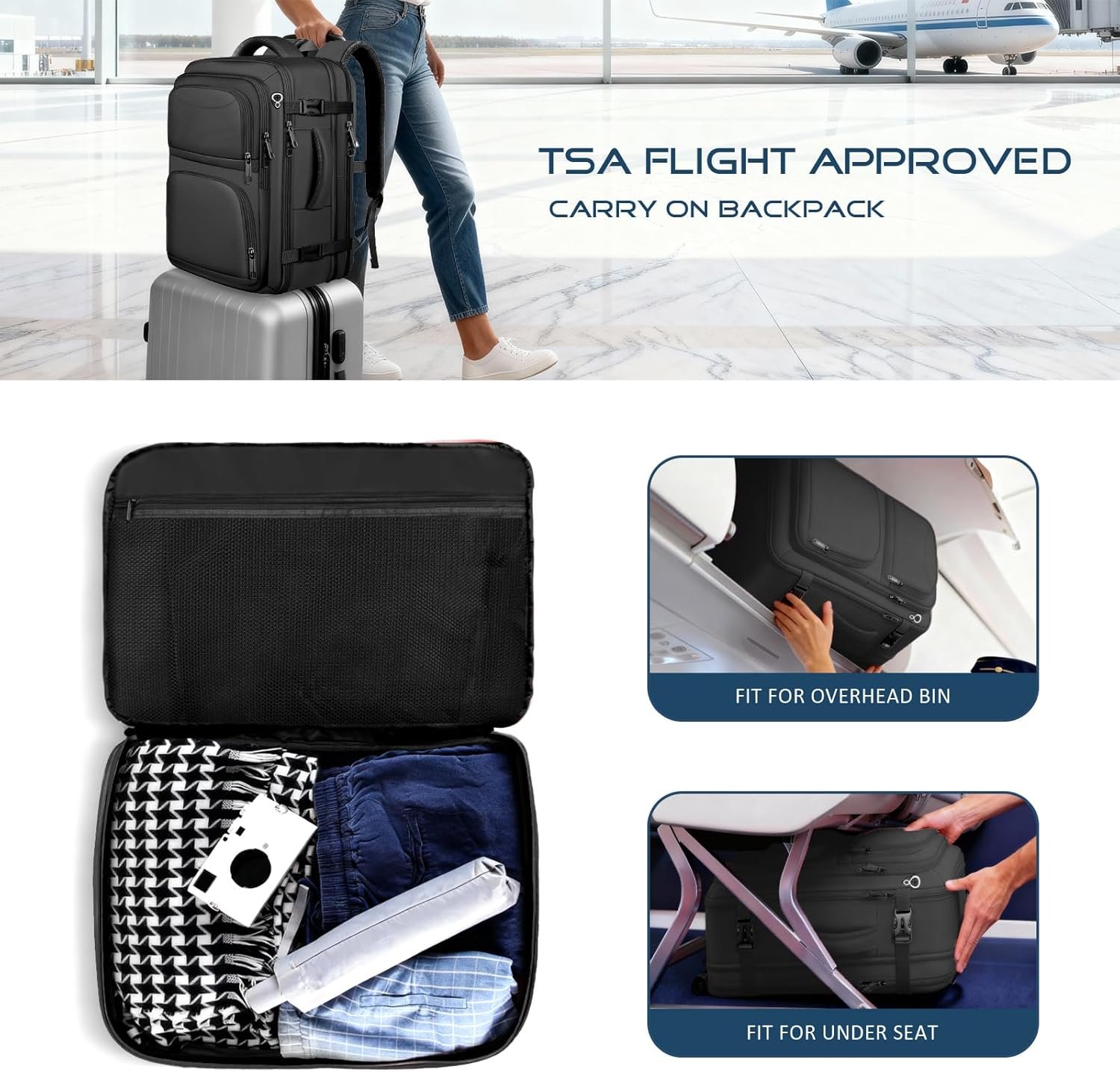 Private Label Travel Backpack Expandable Carry-On for Men TSA Approved 17.3 Inch Laptop Bag Flight Approved Lightweight Business Luggage with Custom Logo for Men Women Black Factory Direct