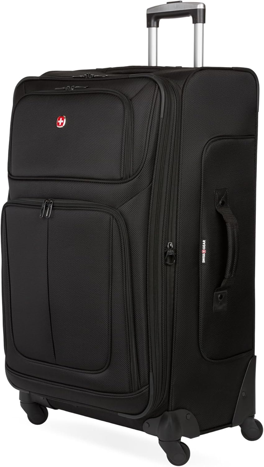 Private Label Softside Expandable Luggage Large Checked 29 Inch Suitcase with 360 Degree Wheels & Retractable Handle Custom Logo Perfect for 7-9 Night Trips Manufacturer Black