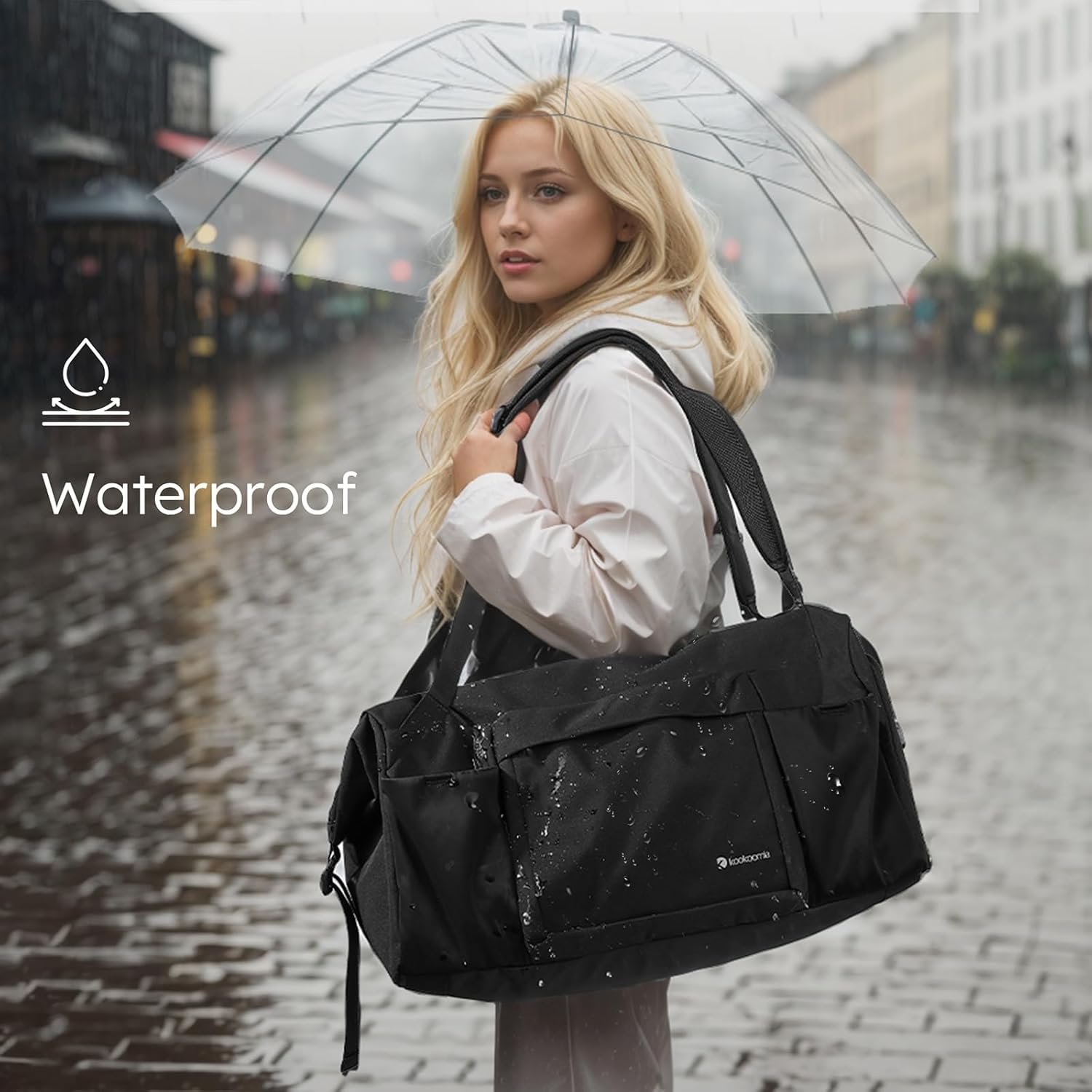 Private Label Gym Bag for Men with Shoes Compartment Wet Pocket Custom Logo Convertible Duffle Gym Backpack Waterproof Sports Bag 2 Bottle Holders Multipurpose Weekender Overnight Manufacturer - Black