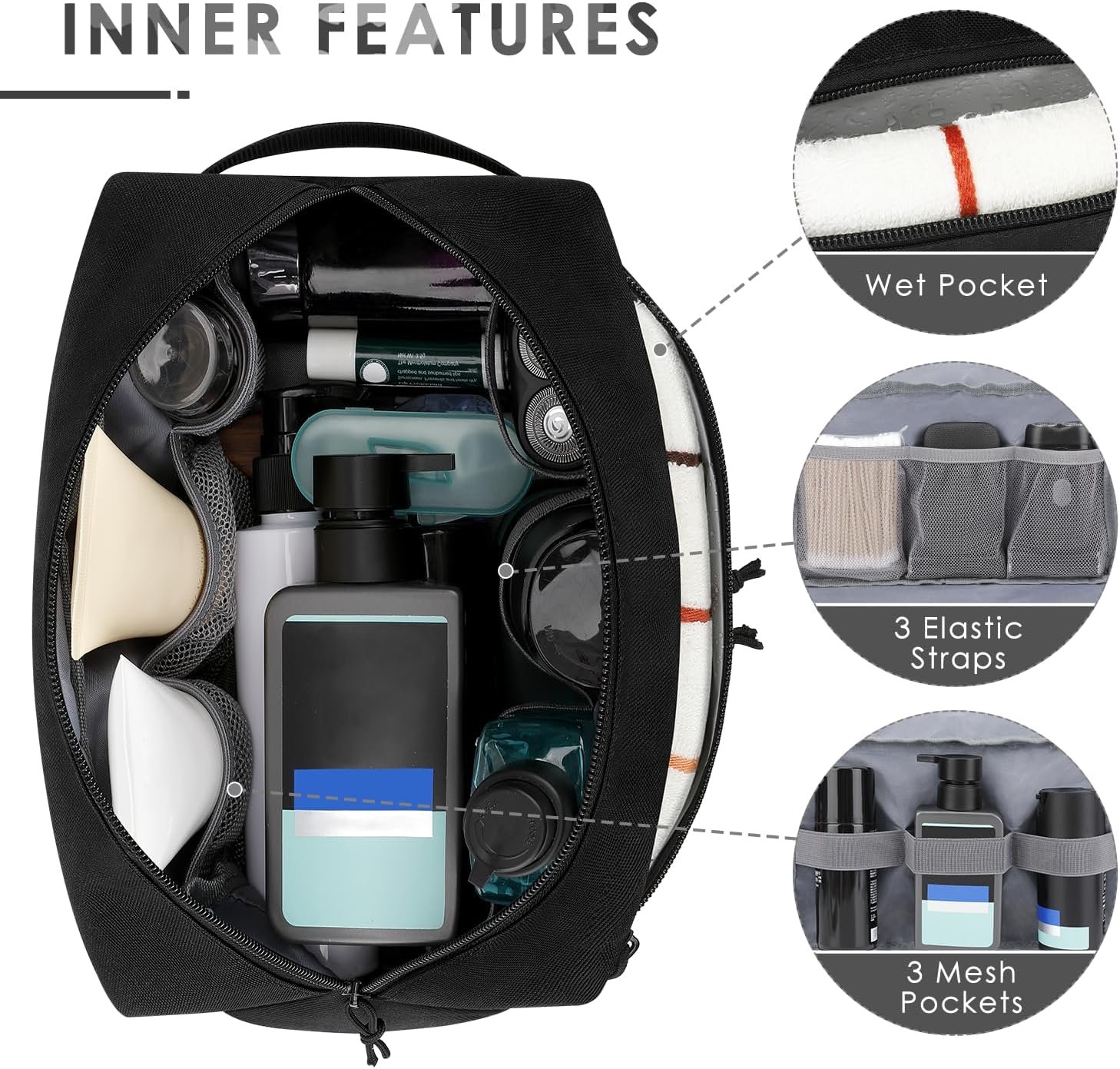 Private Label Tactical Toiletry Bag for Men Double Layer Hanging Water Resistant Shaving Dopp Kit with EDC Molle Pouches Travel Hygiene Organizer Bathroom Shower Makeup for Women Manufacturer Custom Logo Black