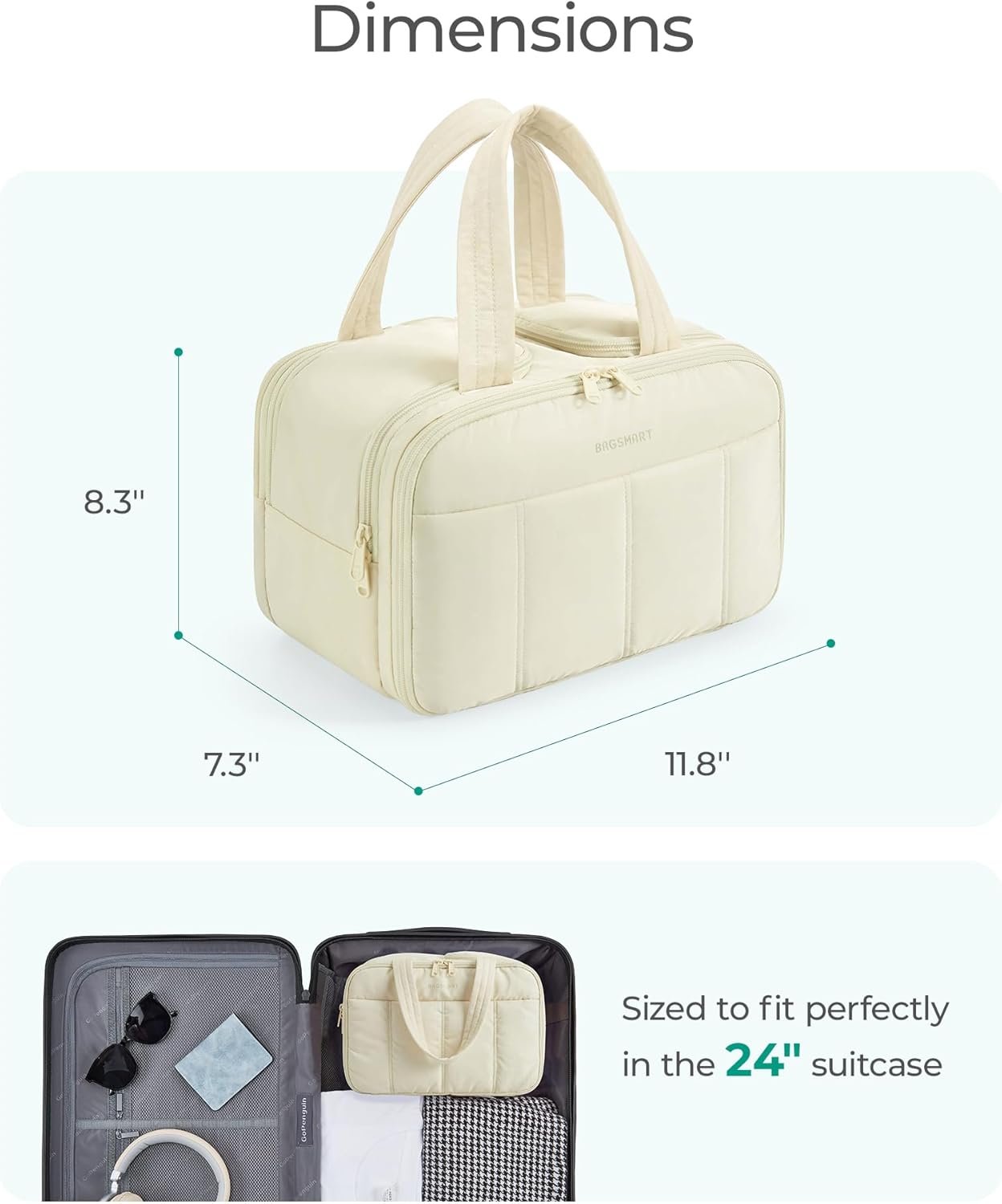 Custom Logo Puffy Large Travel Toiletry Bag for Women Private Label Lightweight Cosmetic Makeup Organizer with Handle Factory Direct (Green)