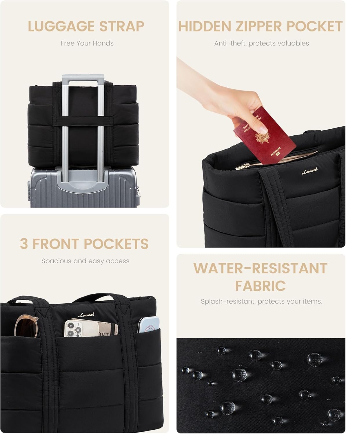 Private Label Large Puffer Work Tote Laptop Bag for Women Custom Logo Lightweight Travel Tote with Zipper Manufacturer