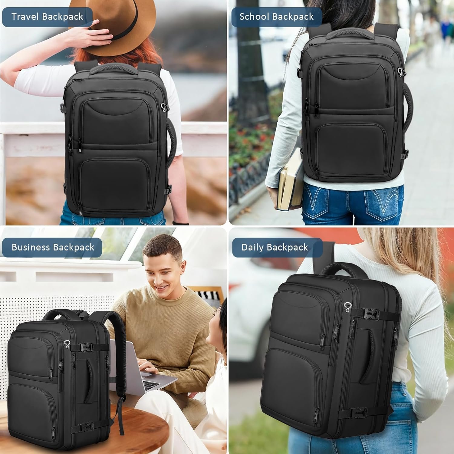 Private Label Travel Backpack Expandable Carry-On for Men TSA Approved 17.3 Inch Laptop Bag Flight Approved Lightweight Business Luggage with Custom Logo for Men Women Black Factory Direct