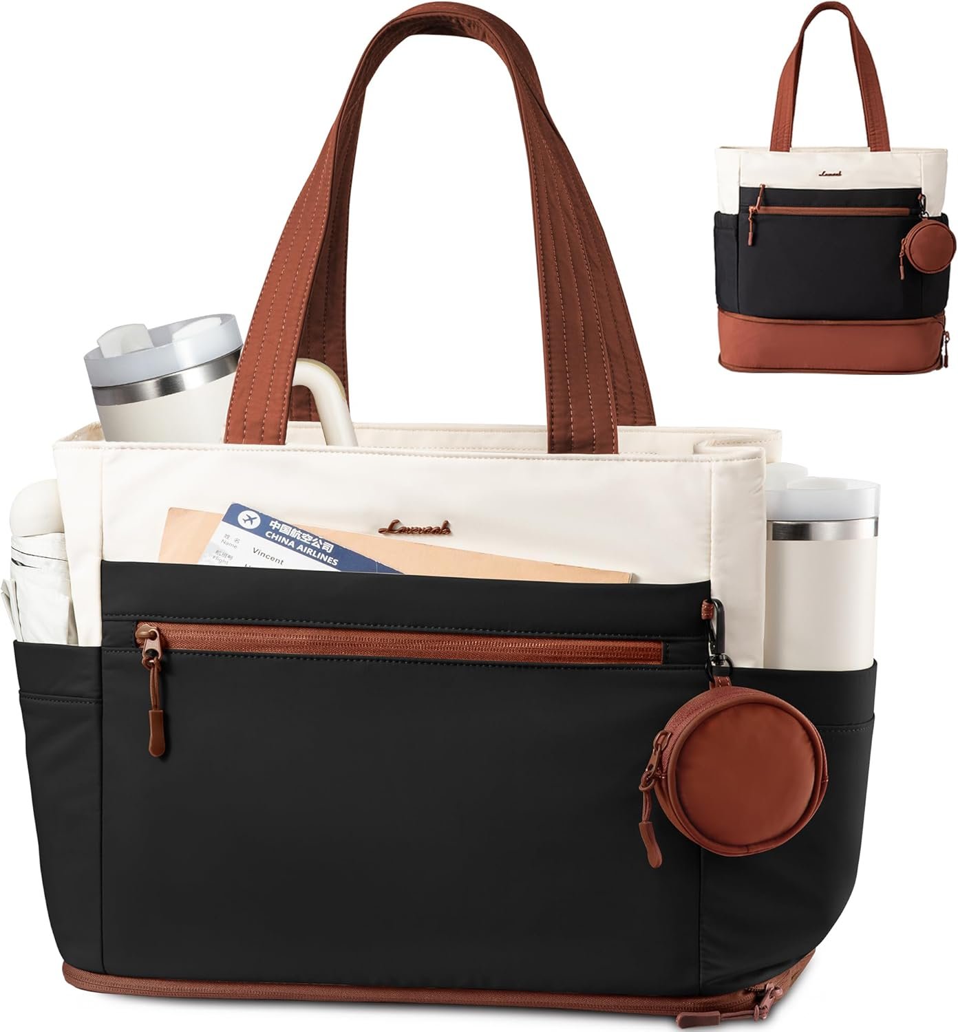 Private Label Tote Bag for Women Expandable 15.6 Inch Laptop Work Bag 33L Travel Handbag with 40oz Tumbler Holder TSA Custom Logo Manufacturer