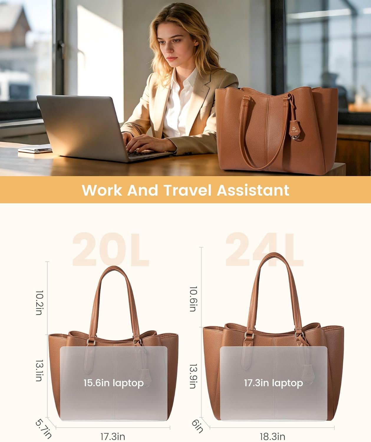 Private Label Womens 15.6 Inch Laptop Tote Bag Custom Logo Work Bag with Triple Compartments Large Faux Leather Computer Office Briefcase Manufacturer