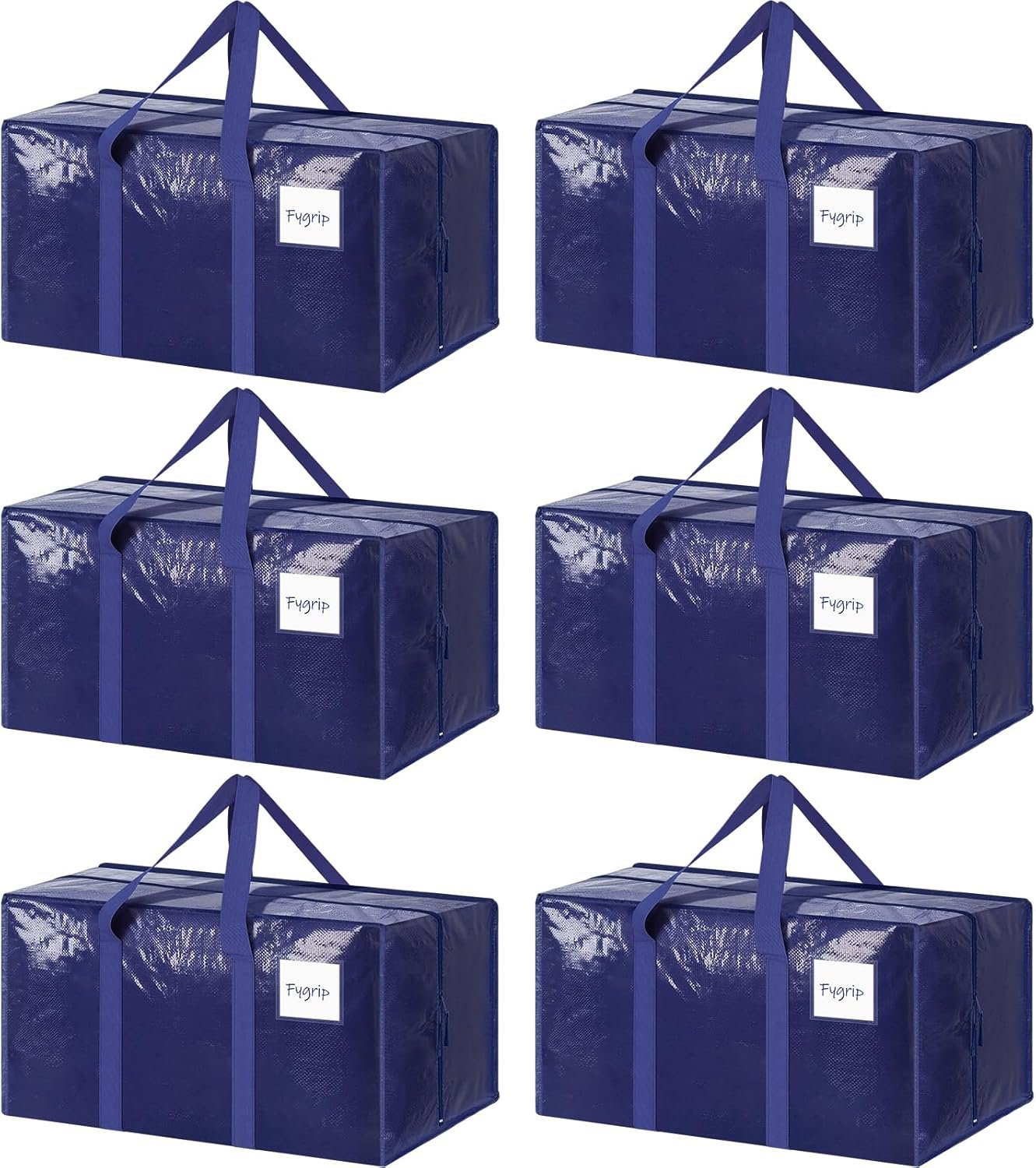 Private Label 6 Pack Extra Heavy Duty Large Moving Bags with Strong Zipper Comfortable Handles, Manufacturer Sturdy Durable Clothes Storage Totes Bins, Custom Logo Dark Blue Packing Bags for College Supplies