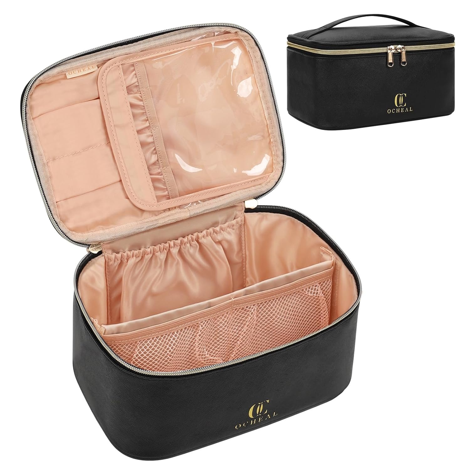Private Label Large Capacity Travel Makeup Bag Portable Cosmetic Organizer Black with Handle Divider Custom Logo Toiletry Case for Women Girls from Manufacturer