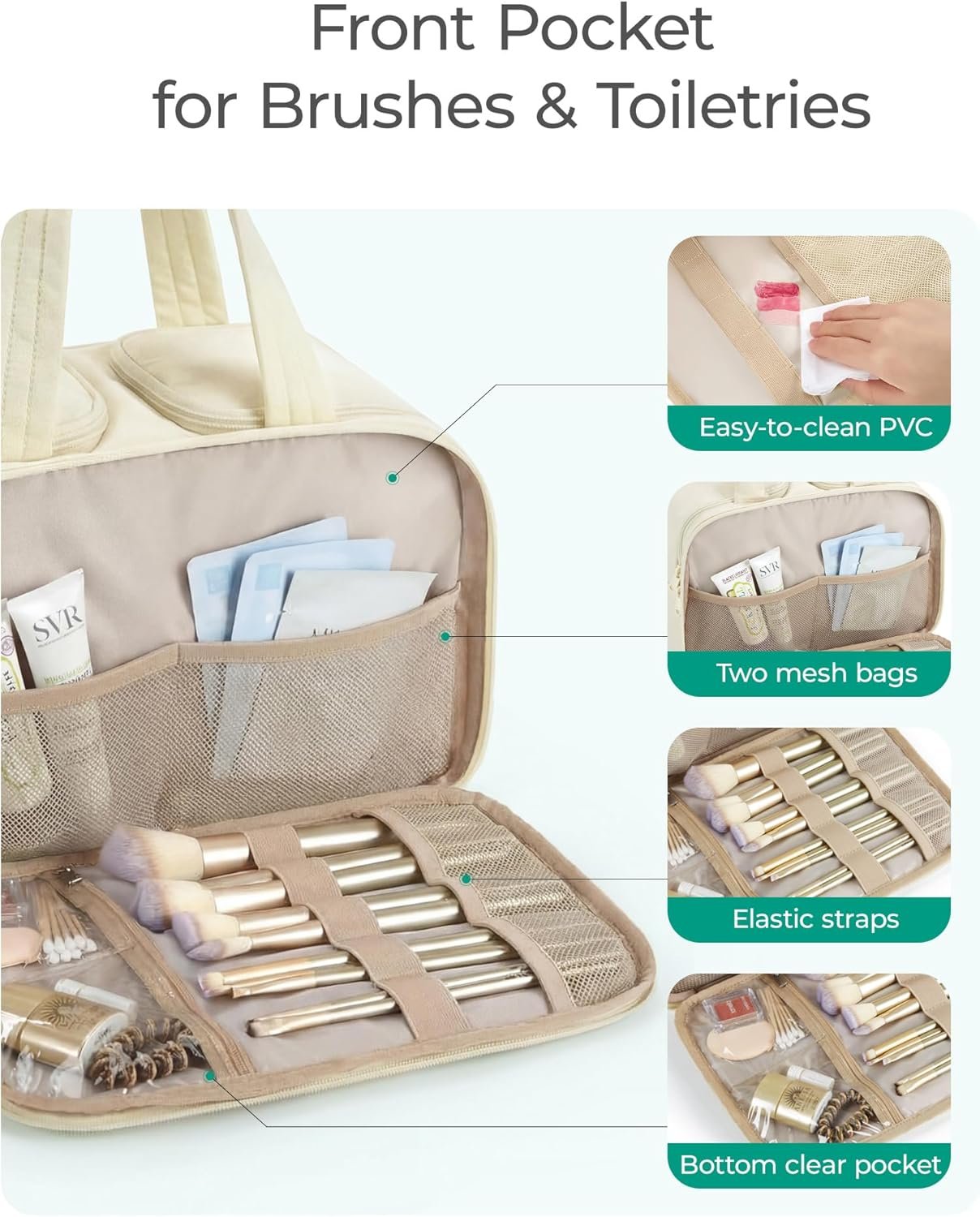 Custom Logo Puffy Large Travel Toiletry Bag for Women Private Label Lightweight Cosmetic Makeup Organizer with Handle Factory Direct (Green)