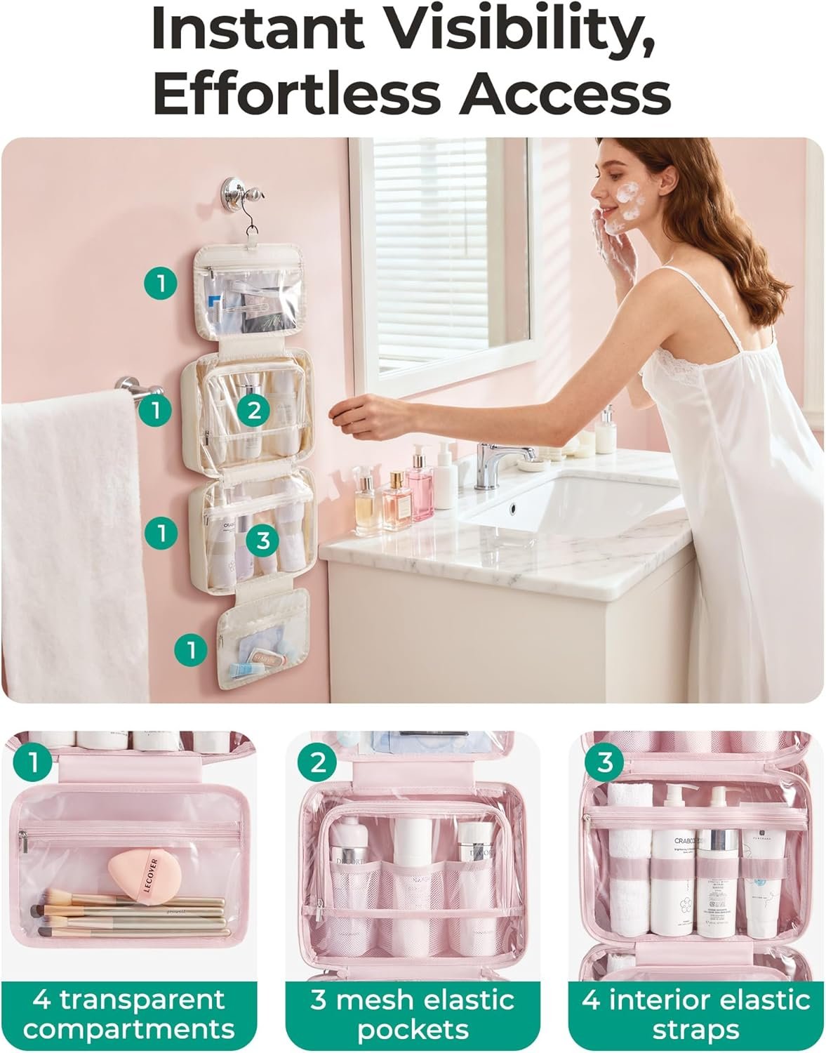 Manufacturer of Custom Logo Travel Toiletry Bag, Portable Hanging Hook Makeup Organizer for Women, Private Label Waterproof Cosmetic Bag for Full-Size Toiletries Accessories Black