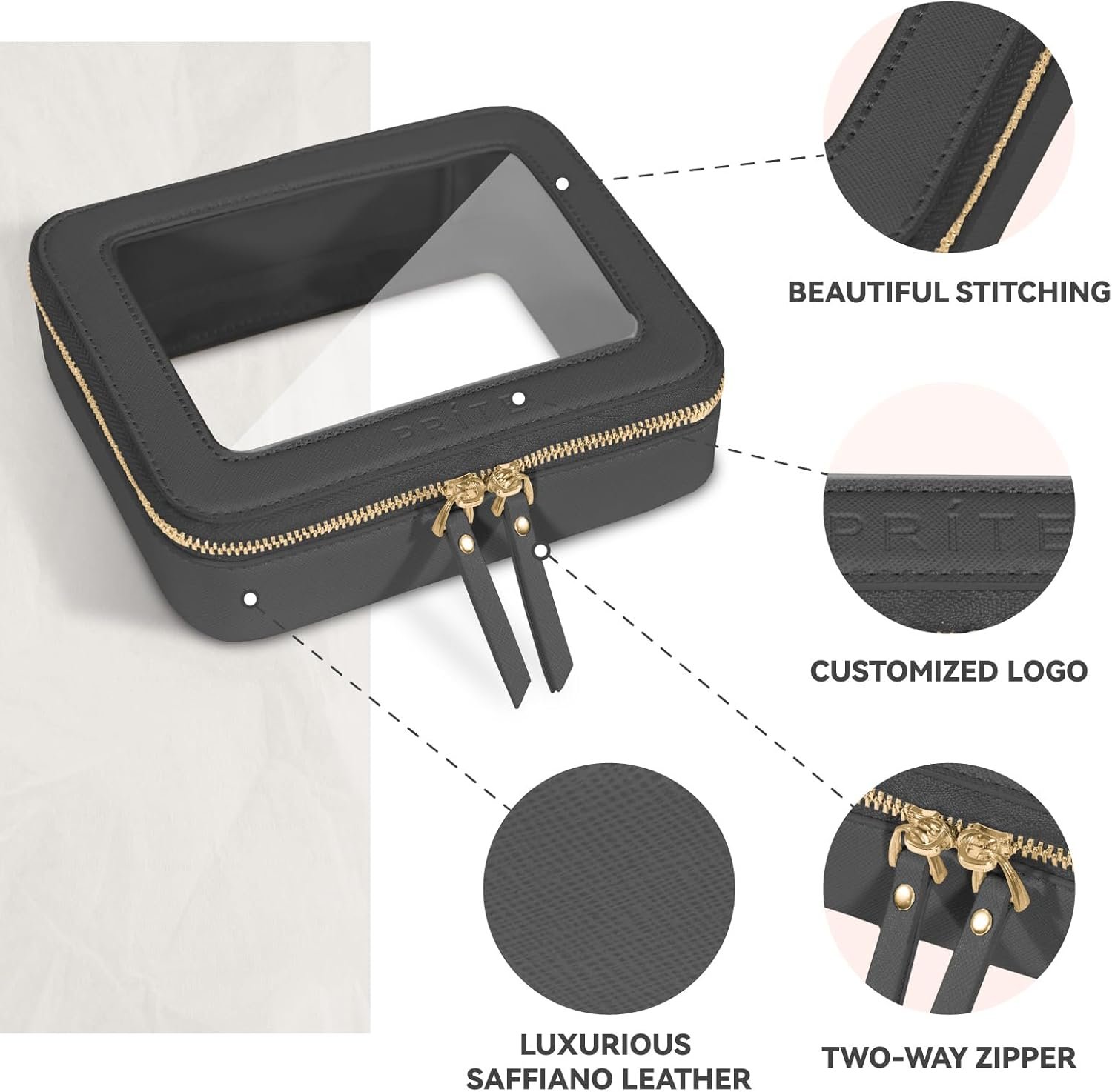 Private Label Clear Makeup Bag Cosmetic Organizer Manufacturer Waterproof Travel Toiletry Skincare Pouch with Golden Zipper Custom Logo (Black) Private Label Clear Makeup Bag Cosmetic Organizer Manufacturer Waterproof Travel Toiletry Skincare Pouch with Golden Zipper Custom Logo (Black)
