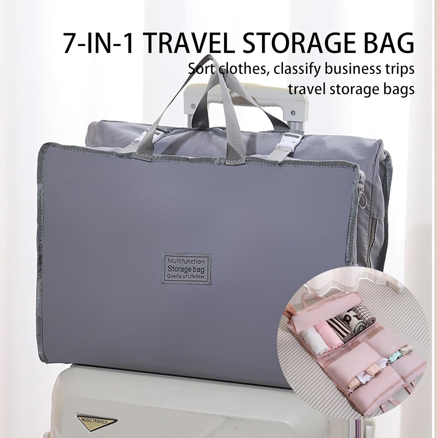 Private Label 7-Set Packing Cubes Luggage Organizers Clothing Underwear Multi-Layer Hanging Foldable Travel Storage with Custom Logo Grey Manufacturer