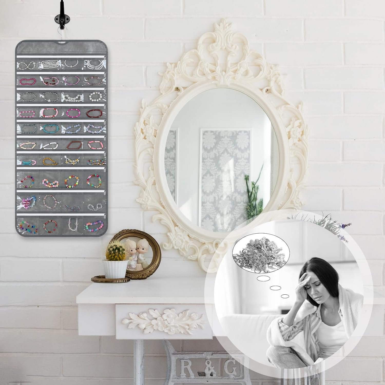 Private Label 2 Pack Dual-Sided Zippered Pocket Hanging Jewelry Organizer with Custom Logo 80 Zippered Pockets Each by Manufacturer for Earrings Bracelets Rings