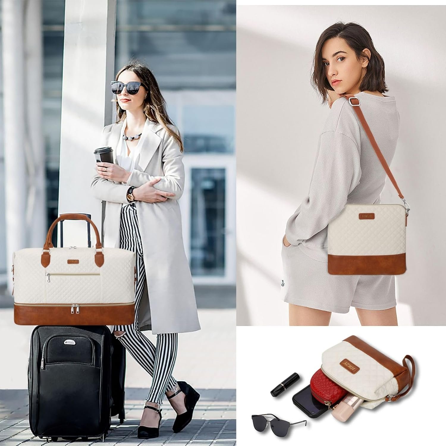 Custom Logo Weekender Bag for Women, Private Label Travel Duffel Carry On Overnight Bag with Shoe Compartment, Large Nylon Weekend Tote Manufacturer