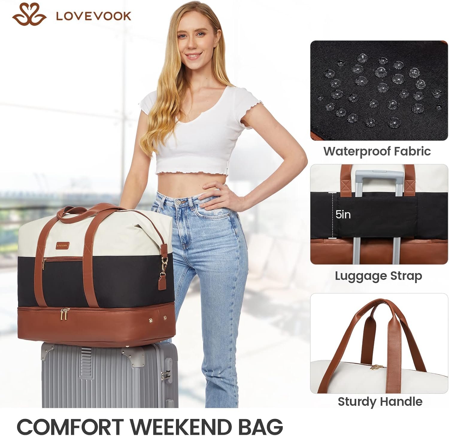 Private Label Weekender Bag Large Travel Duffel for Women with 2 Packing Cubes Shoe Compartment Custom Logo Carry On Overnight Mom Hospital Bag for Labor and Delivery Manufacturer