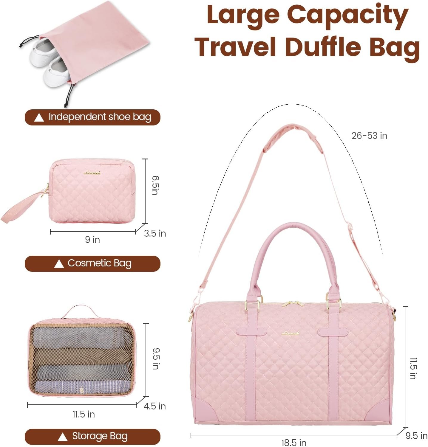 Custom Logo Travel Duffle Weekender Bag for Women Carry-On Overnight with Wet Pocket Shoe Toiletry Compartments Private Label Quilted Gym Hospital Bag for Labor Delivery 18 Inch Manufacturer