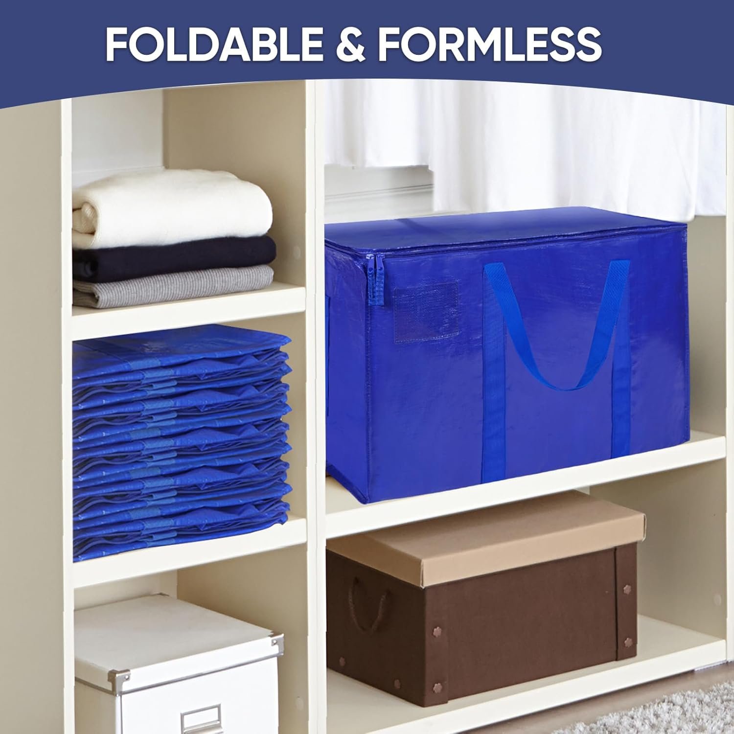 Private Label 6 Pack Extra Large Heavy Duty Moving and Storage Bags with Zippers and Carrying Handles Custom Logo for Closet Organizers Manufacturer Blue