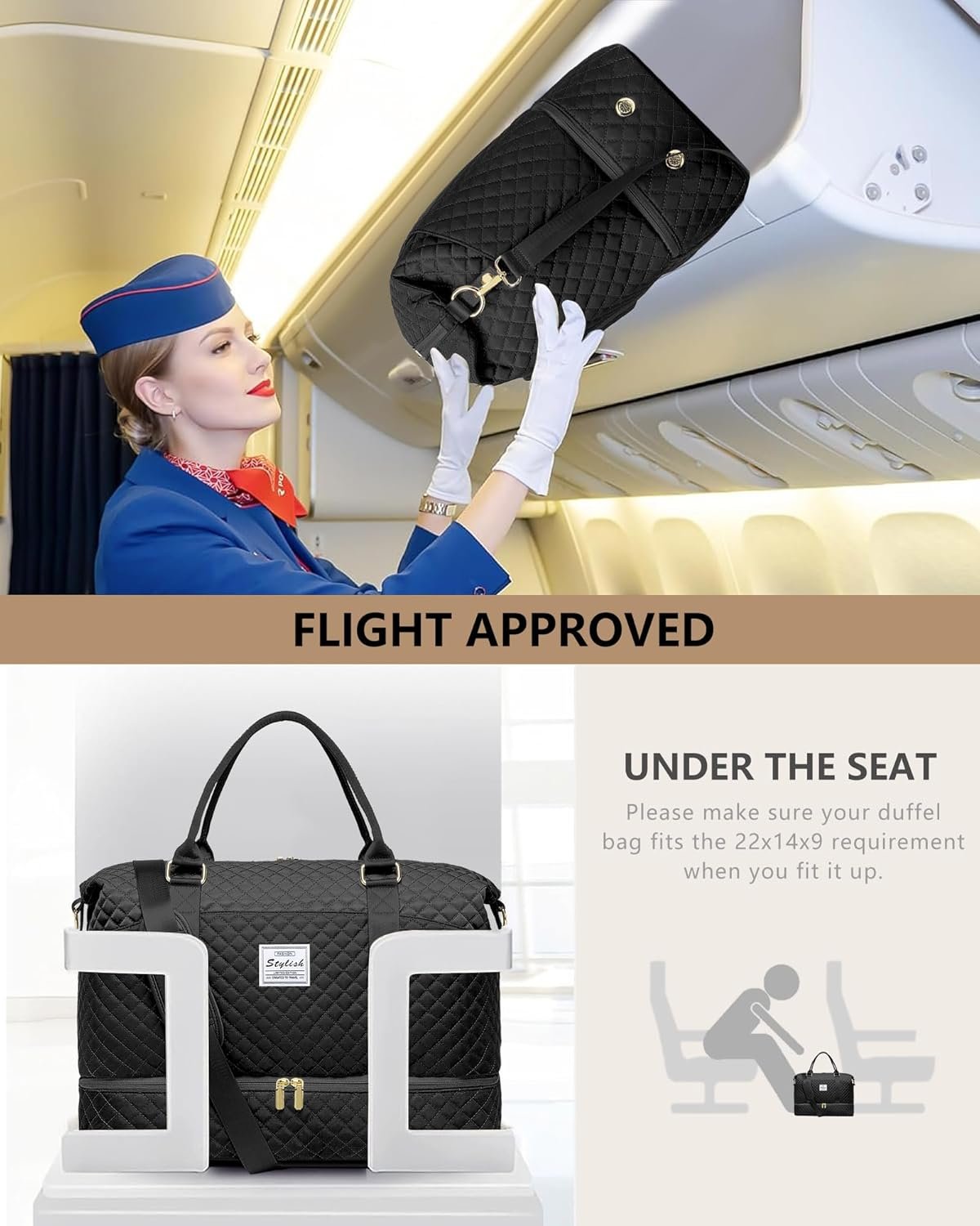 Private Label Womens Large Weekender Travel Duffel Overnight Bags with Shoe Compartment Carry On Tote Toiletry Gym Yoga Weekend Wet Pocket Custom Logo Hospital Labor Delivery Manufacturer Black