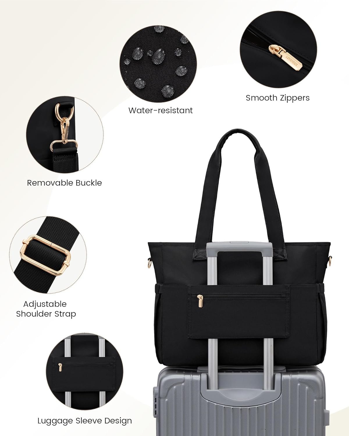 Private Label Teacher Tote Bag for Women 15.6 Inch Laptop Bag with Large Cup Pocket Custom Logo Large Capacity Multi Pockets Nurse Work Bag Professional Briefcase Business Purse Handbag Gifts Manufacturer Black