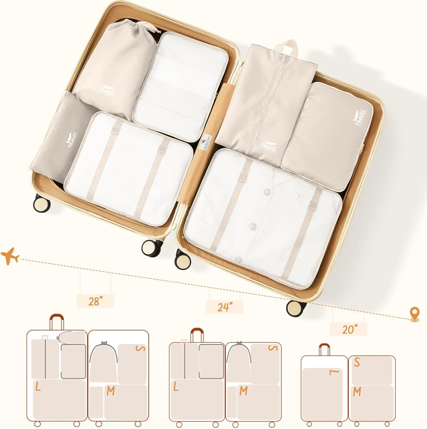 Custom Logo 8 Set Packing Cubes Travel Suitcase Private Label Organizer Luggage Bags Factory Accessories Gifts for Women