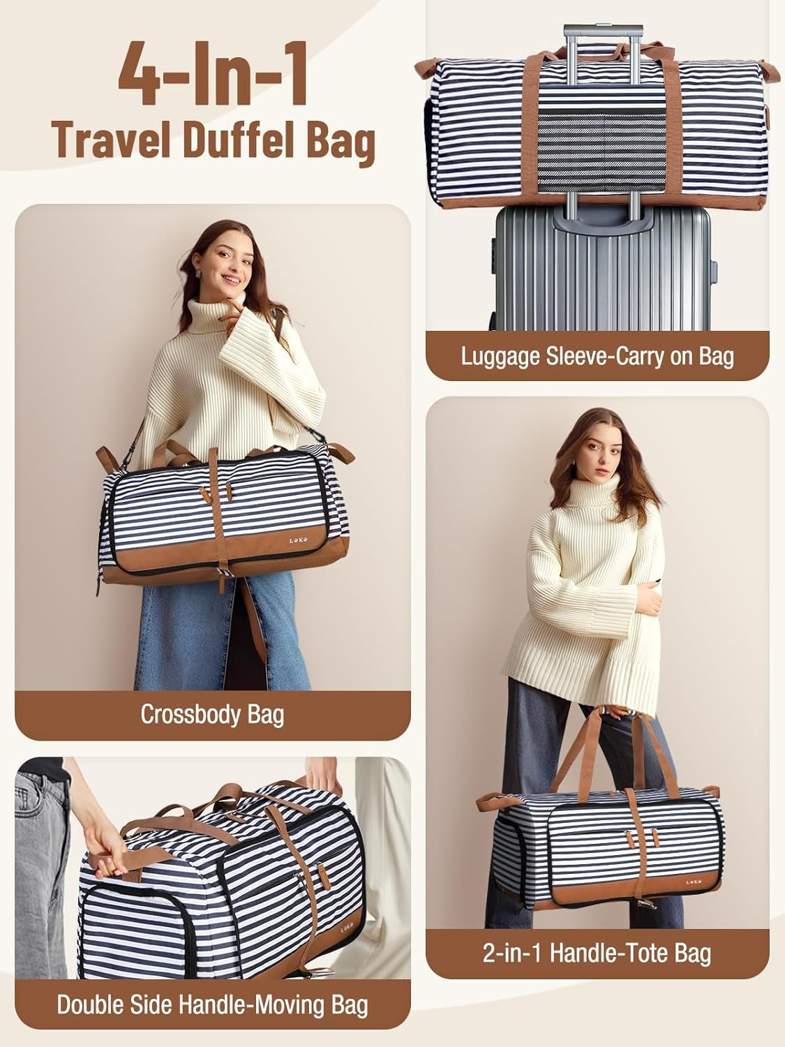 Private Label Foldable 80L Travel Duffel Bag for Women with Separate Shoe Compartments and Straps Custom Logo Carry-On Weekend Hospital Overnight Bag Blue Stripes Manufacturer