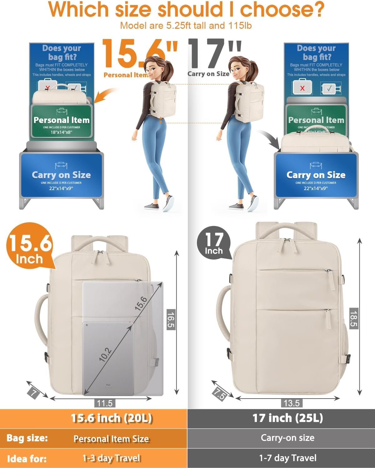 Custom Logo Waterproof Laptop Travel Backpack Airlines Approved Carry On for Men Women Private Label Fits 15.6 Inch Laptop from Factory (Beige)