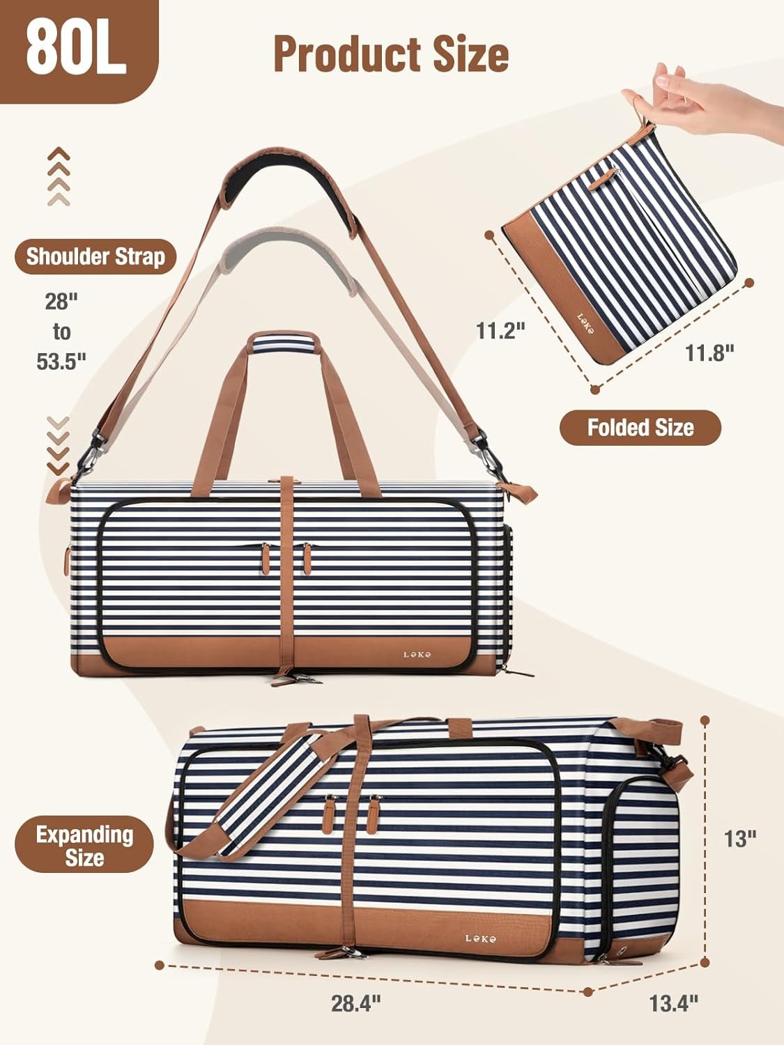 Private Label Foldable 80L Travel Duffel Bag for Women with Separate Shoe Compartments and Straps Custom Logo Carry-On Weekend Hospital Overnight Bag Blue Stripes Manufacturer