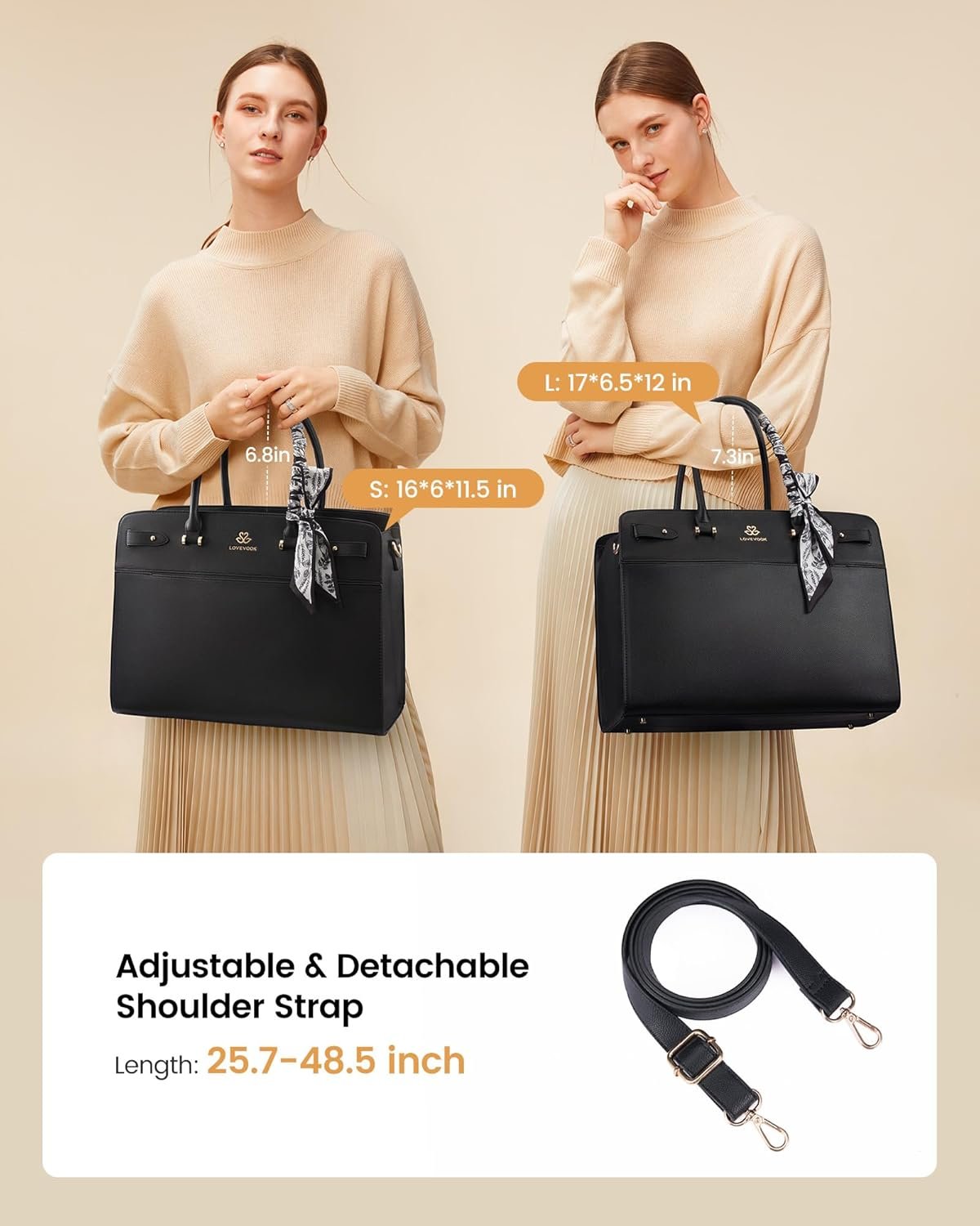 Private Label Laptop Tote Bag for Women PU Leather Custom Logo Waterproof Work Briefcase Handbag for Teachers Business with Silk Scarf Factory