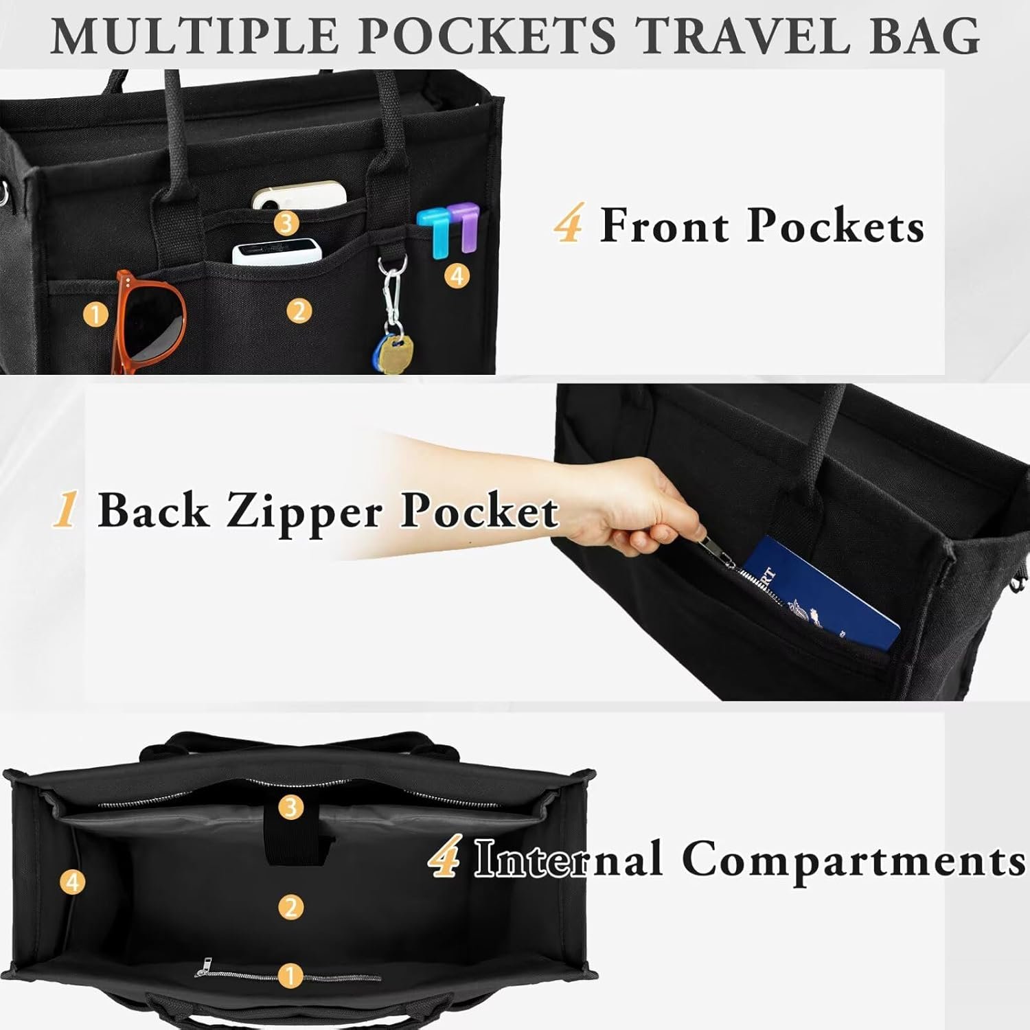 Custom Logo Large Canvas Tote Bag for Women Private Label Crossbody Handbag for Work Travel with Compartments from Factory