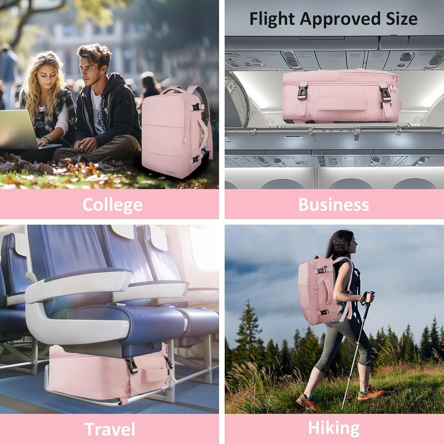 Private Label Travel Backpack for Women Carry On with USB Charging Port and Shoe Pouch Custom Logo TSA 15.6 Inch Laptop Flight Approved Nurse Bag Casual Daypack Weekender Business Hiking Supplier Pink