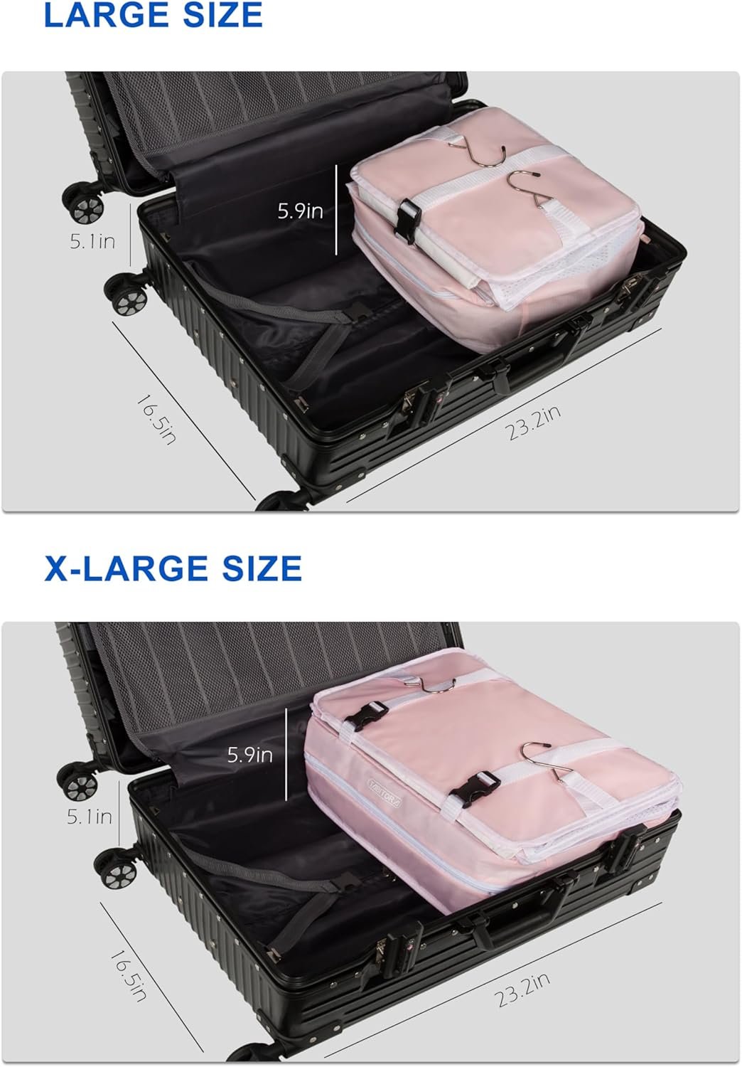 Custom Logo Hanging Packing Cubes Portable Closet Shelves Private Label Travel Collapsible Compression Garment Organizer for Carry-on Luggage Suitcase with Breathable Perforated Material Large 11.8 x 11.8 x 24 in Pink Factory