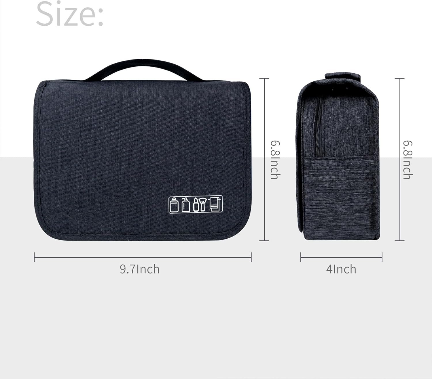 Manufacturer Large Capacity Toiletry Bag with Hanging Hook for Men and Women Private Label Waterproof Travel Cosmetic Bag Custom Logo Bathroom Storage for Brushes Full-Sized Shampoo Toiletries Accessories Black