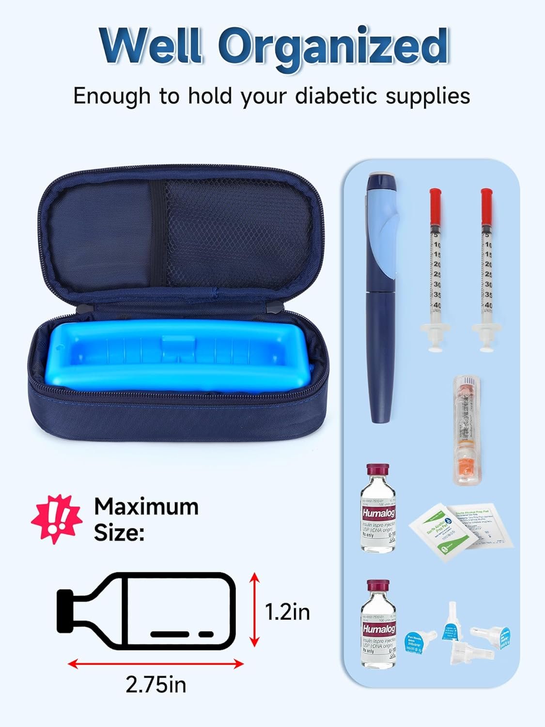 Private Label Insulin Vials Cooler Travel Case TSA Approved Diabetic Medication Vial Cooling Bag with Protective Ice Brick Custom Logo Refrigerated Diabetes Supplies Organizer Factory Small Bottle Carrying Storage