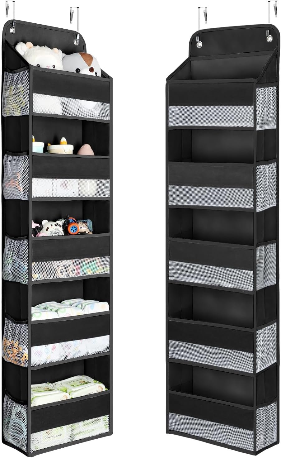 Private Label 1 Pc Over the Door Organizer with 5 Bins and 10 Side Pockets Custom Logo 44lbs Load Hanging Bathroom Bedroom Nursery Newborn Baby Essentials from Manufacturer Black