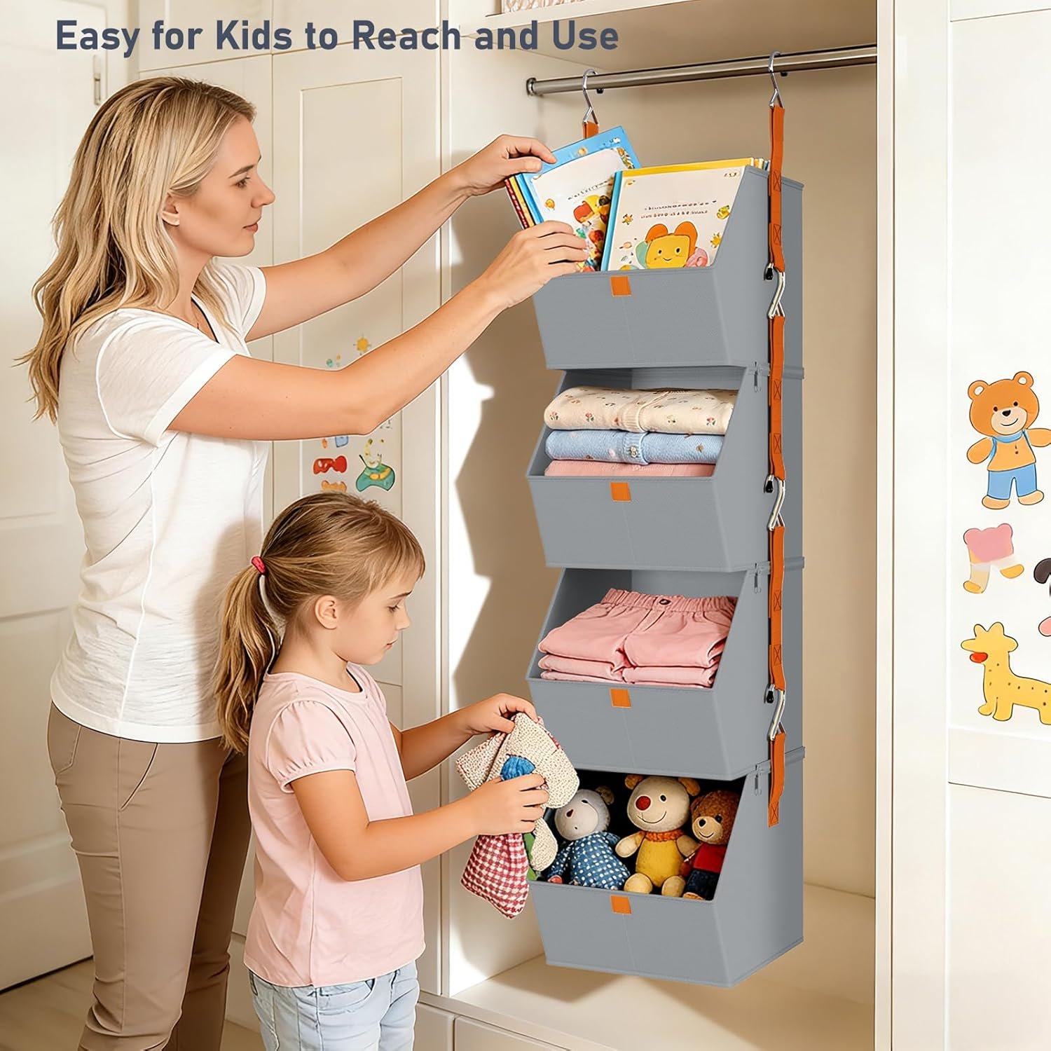 Private Label 4 Tier Collapsible Hanging Closet Organizer Fabric Shelves with Hooks Zipper Manufacturer Space-Saving Storage Basket Custom Logo for RV Bedroom Laundry