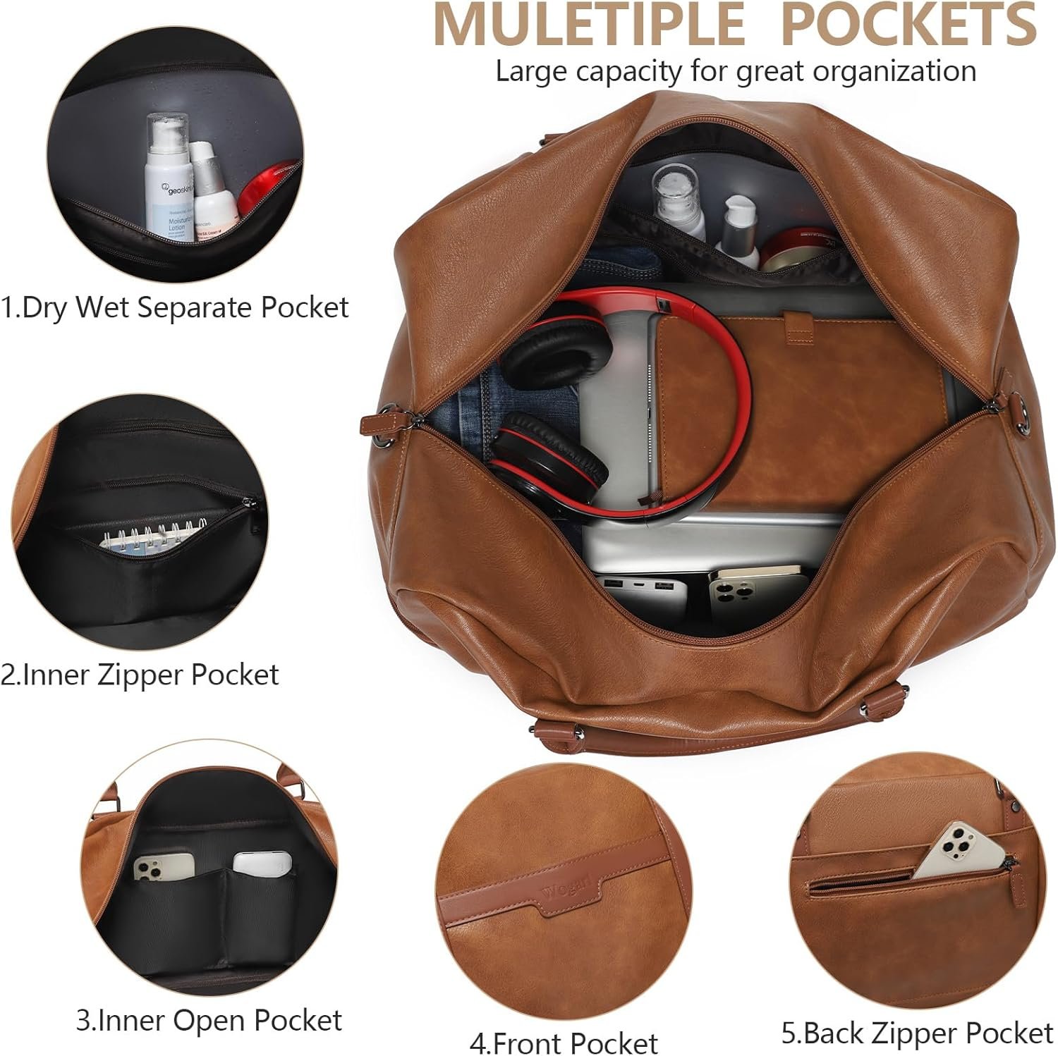 Private Label Weekender Bag for Women and Men Large Overnight Travel Duffel with Shoe Compartment and Custom Logo Toiletry Satchel Carry On Fits 21