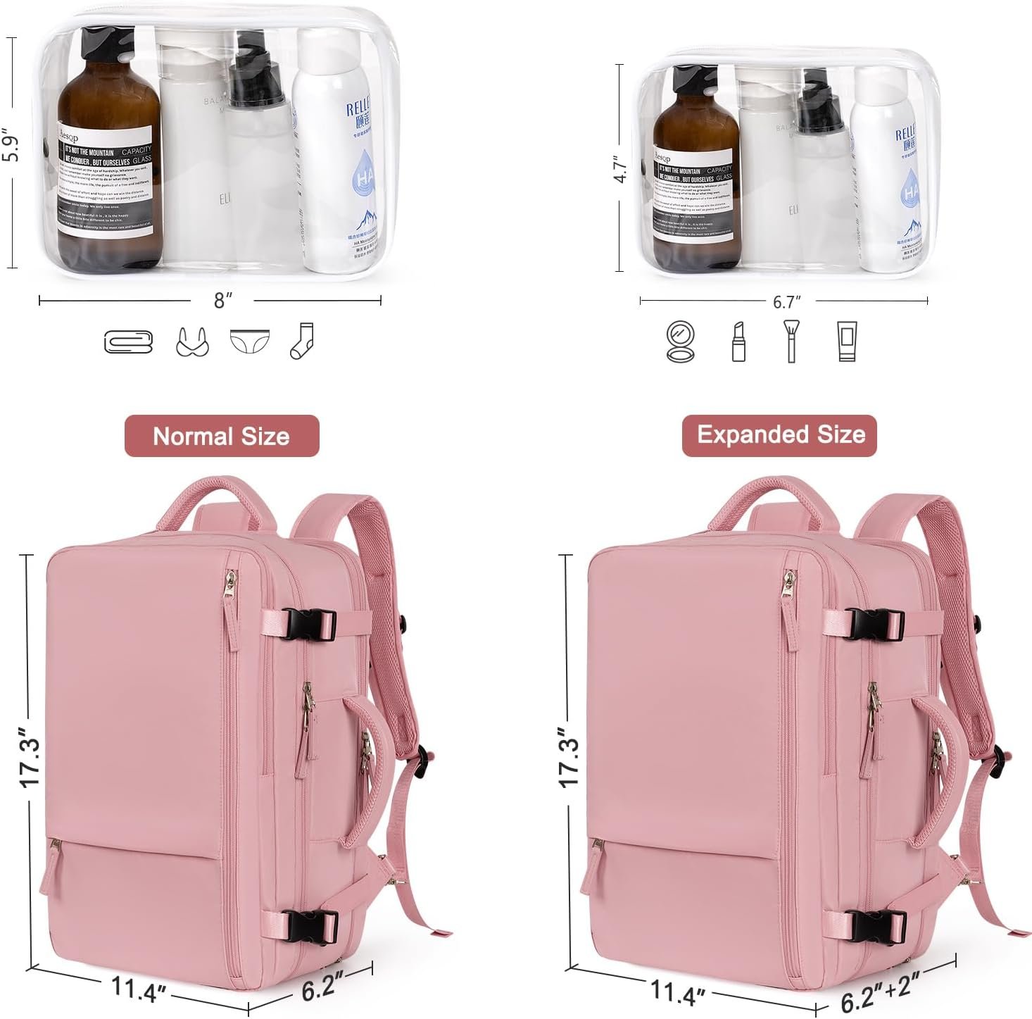 Custom Logo Carry On Travel Backpack for Women Large 40L Personal Item Luggage Private Label 17 Inch Laptop Backpack TSA Flight Approved Casual Daypack Manufacturer with 2 Toiletry Bags Pink Custom Logo Carry On Travel Backpack for Women Large 40L Personal Item Luggage Private Label 17 Inch Laptop Backpack TSA Flight Approved Casual Daypack Manufacturer with 2 Toiletry Bags Pink