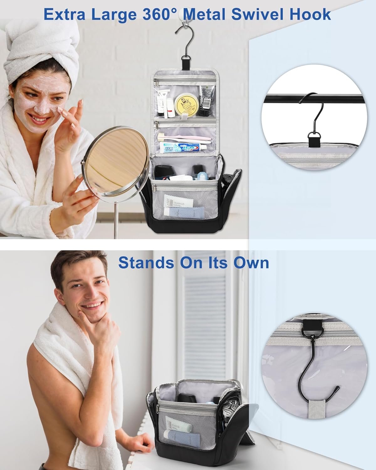 Custom Logo Hanging Toiletry Bag for Men and Women Water-Resistant Large Travel Toiletries Makeup Cosmetic Organizer Shaving Dopp Kit Private Label Shower Bathroom Hygiene Carry-On Essentials Factory