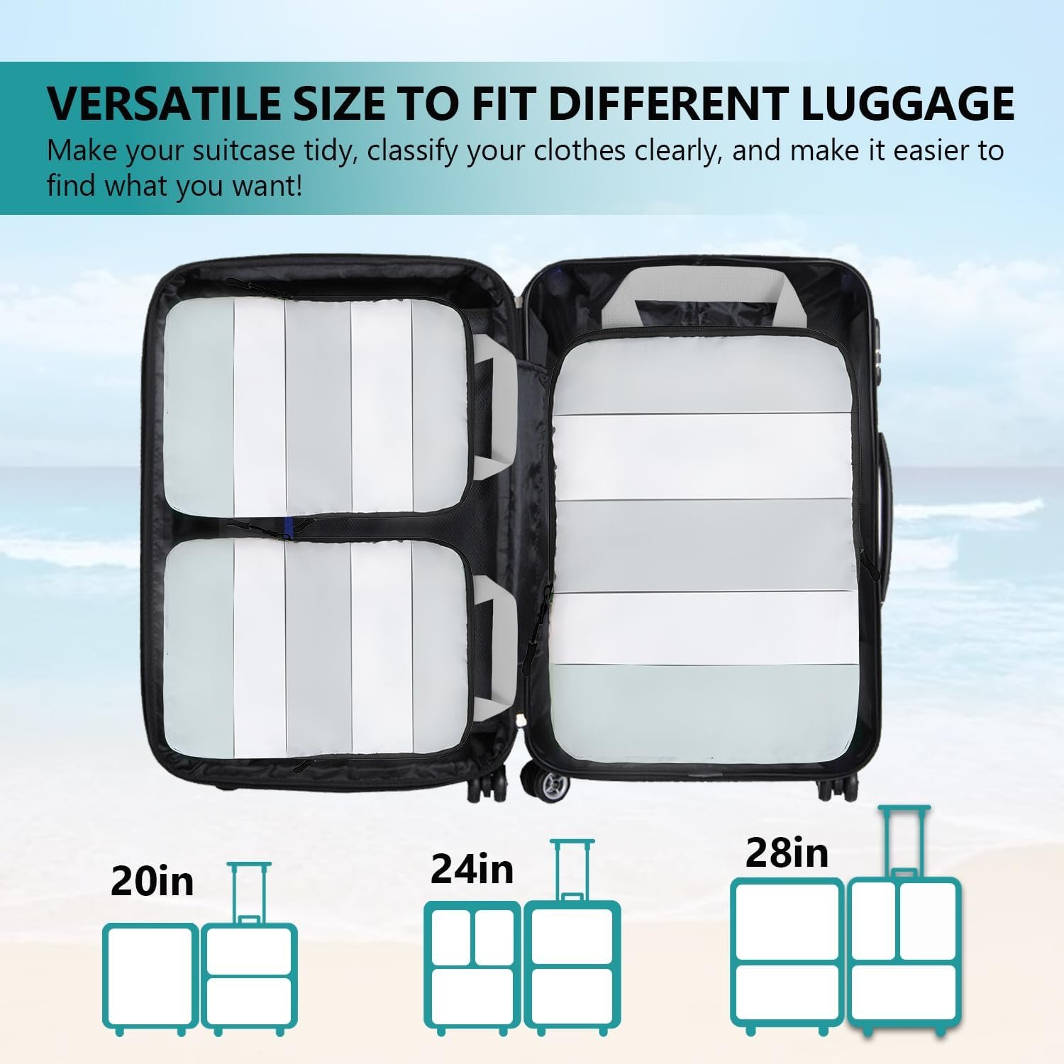 Private Label 5-Piece Compression Packing Cubes Manufacturer Compressible Travel Organizer Luggage Cubes with Zipper for Women and Men Custom Logo Essential Travel Accessories