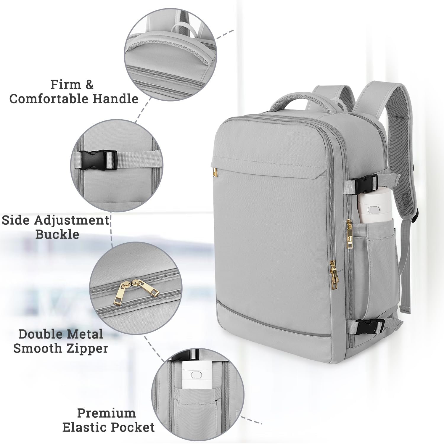 Custom Logo 40L 17 Inch Laptop Carry On Flight Approved Travel Backpack Private Label Waterproof Personal Item Bag for Business Work College School Weekend Manufacturer Gray