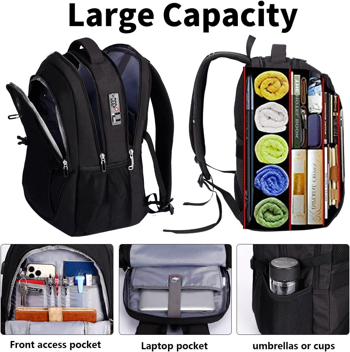 Private Label Anti Theft Laptop Backpack with Combination Lock and Custom Logo for Men Women High School College Fits 17 Inch Laptop Grey Manufacturer