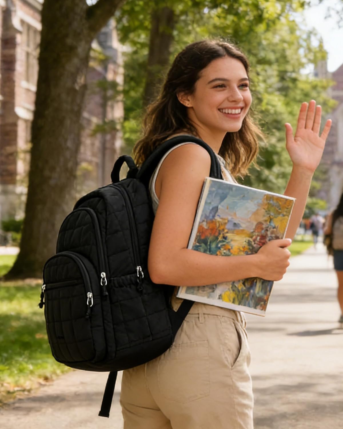 Private Label College Laptop Backpack, Custom Logo Travel Backpack for Women, Quilted Water-Resistant Daypack Bookbag for 15.6 Inch Laptop Manufacturer, Black Private Label College Laptop Backpack, Custom Logo Travel Backpack for Women, Quilted Water-Resistant Daypack Bookbag for 15.6 Inch Laptop Manufacturer, Black